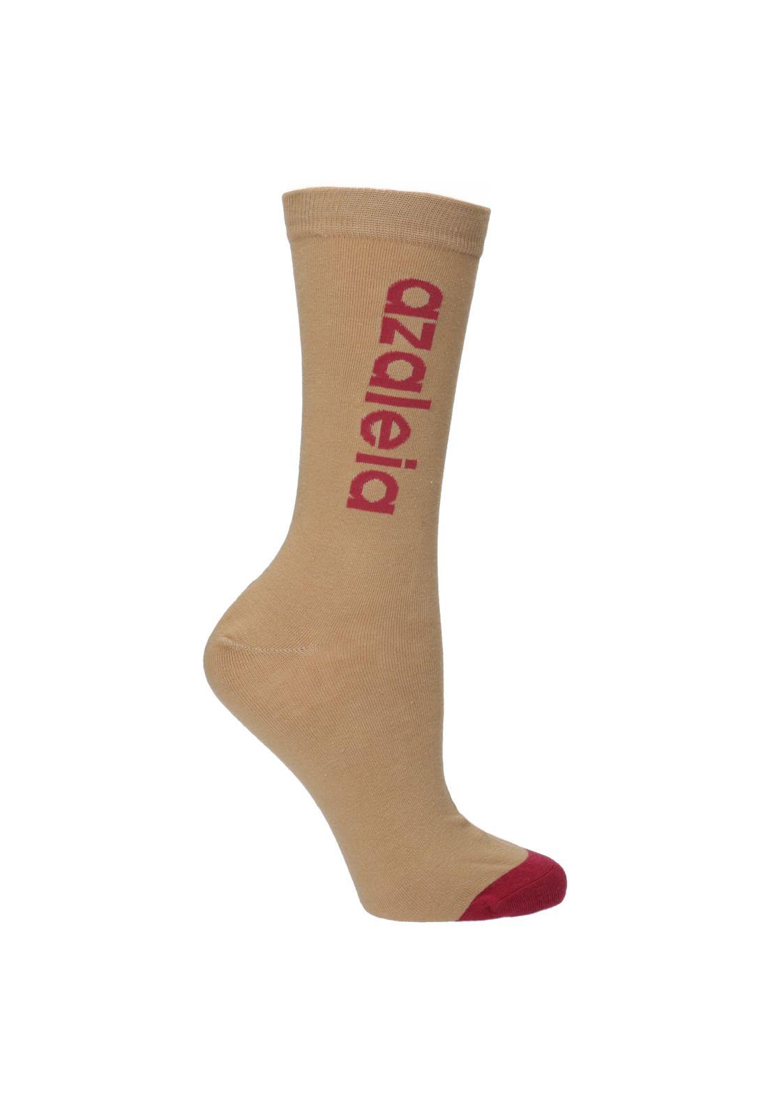 Calcetín Mujer Logo Beige-0