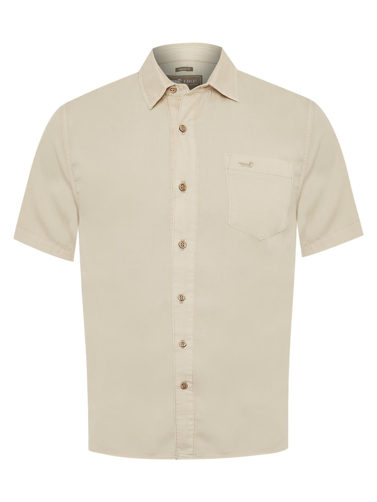 Camisa Tencel Hombre Beige-0