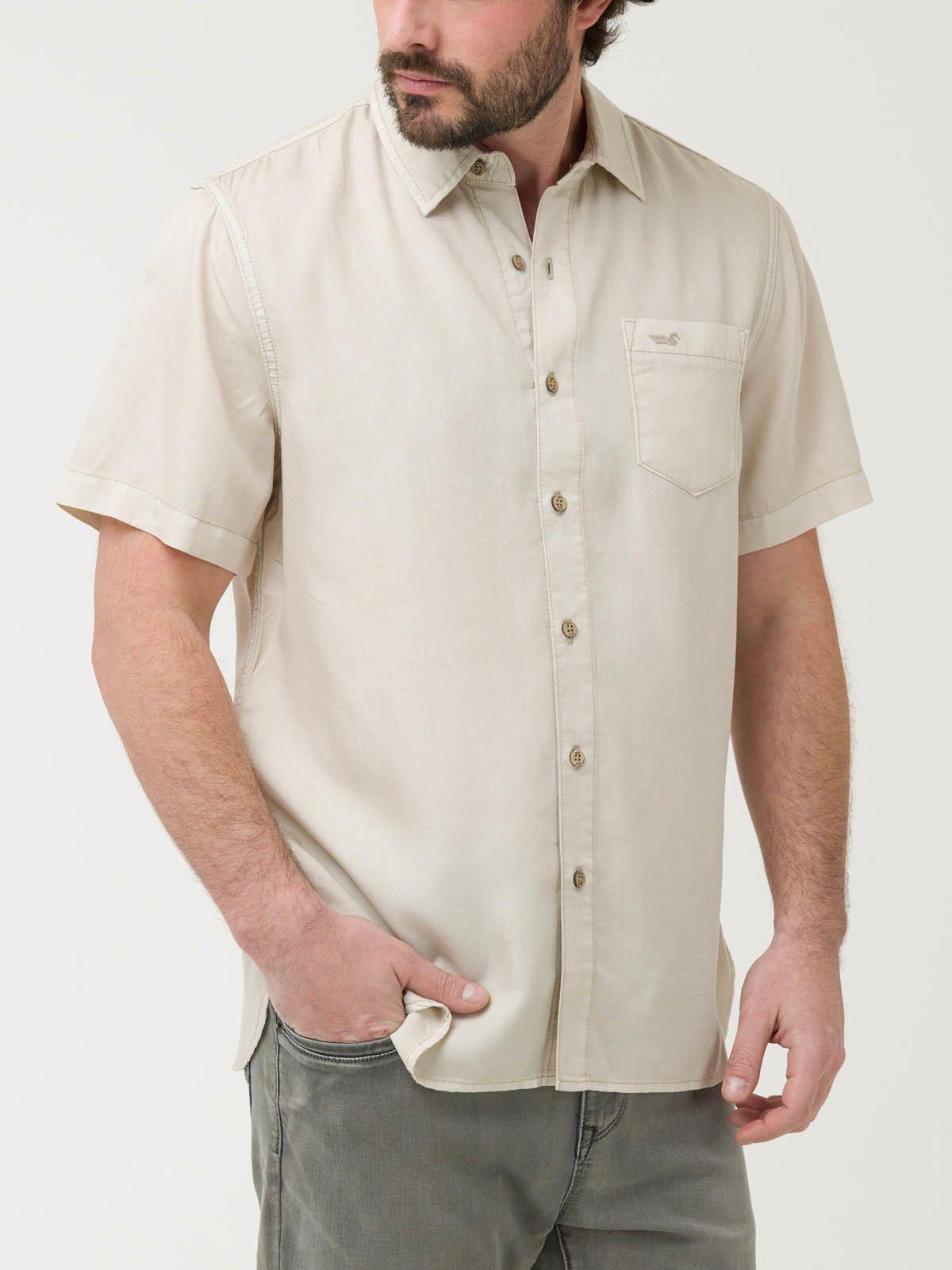Camisa Tencel Hombre Beige-4