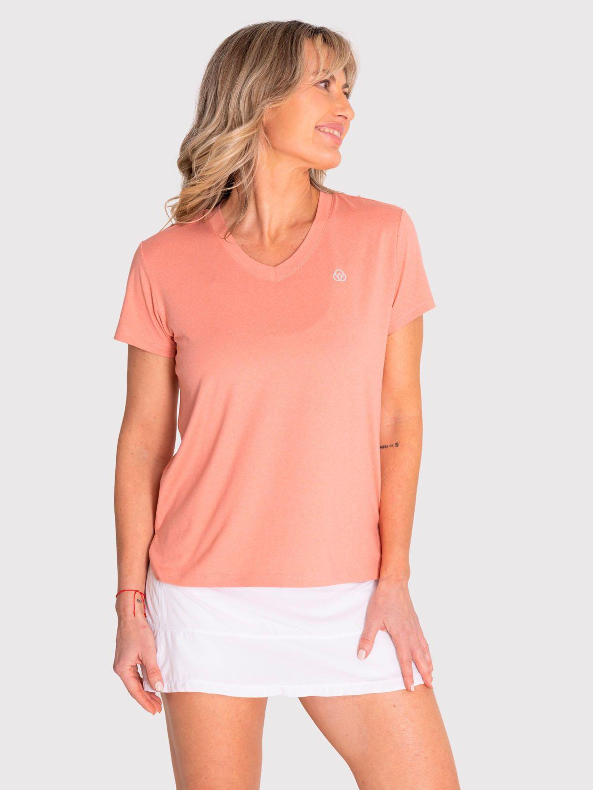 Polera cuello V deportiva Mujer Manga Corta Coral-0