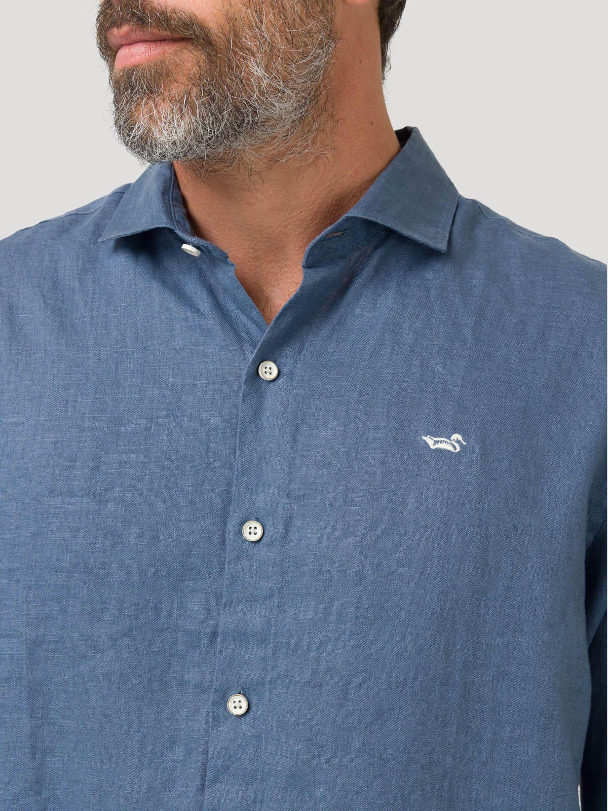 Camisa Lino Orgánico Hombre Linen Azul-7