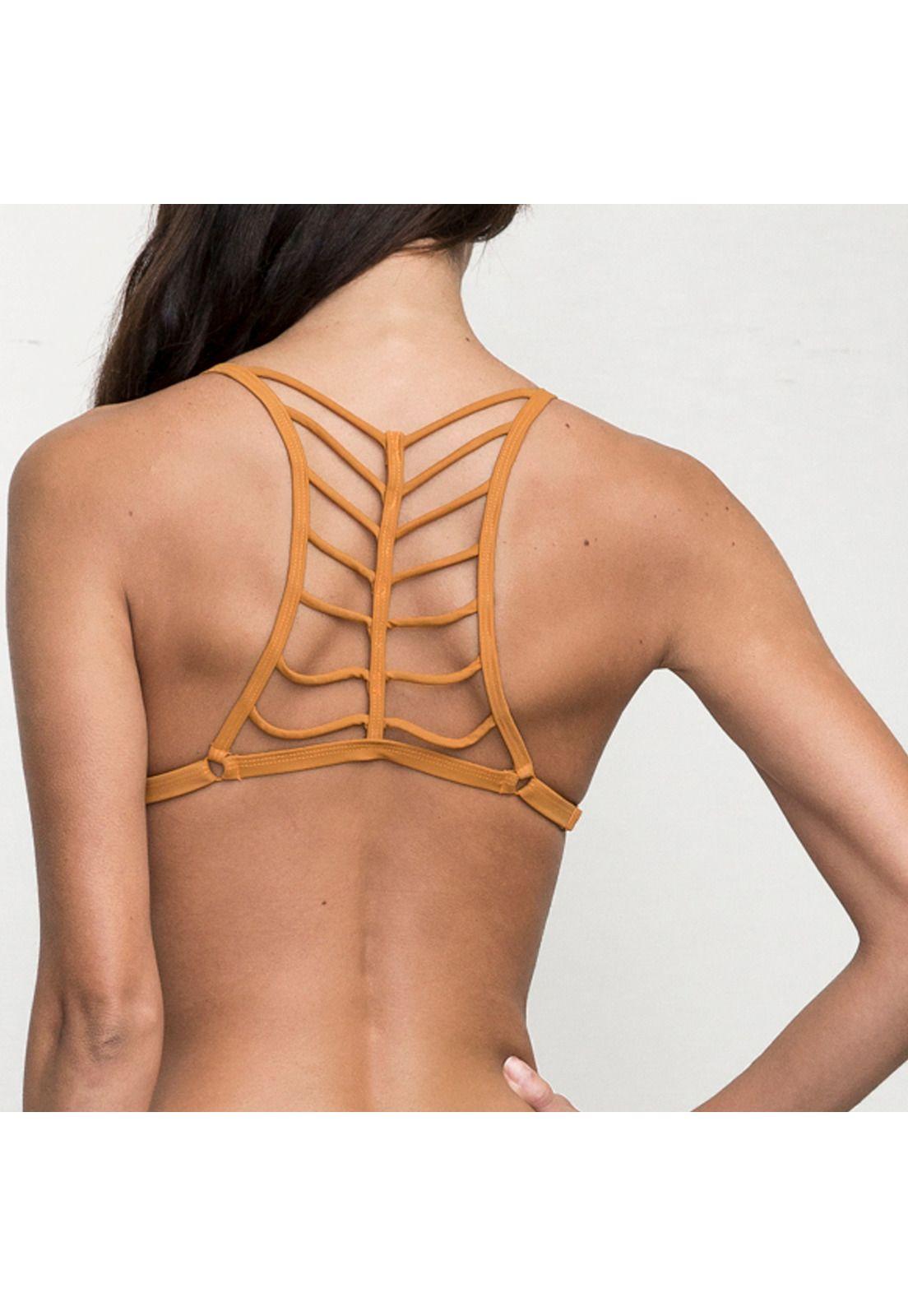 Bikini Sosten Polyamide/ Elastane Mujer Solid Triangle Mostaza Rvca-1