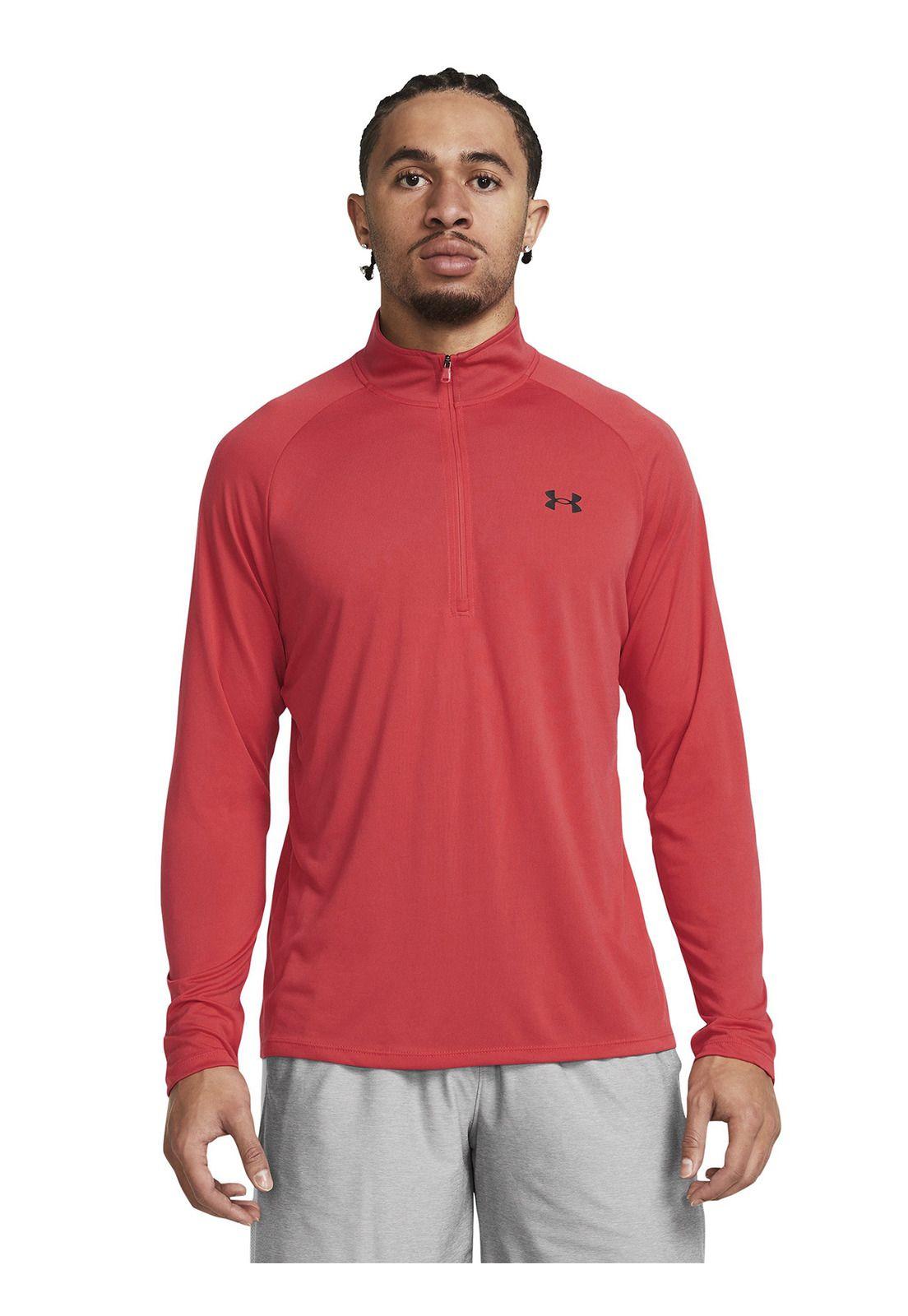Polera Manga Larga Half Zip UA Hombre Rojo-3