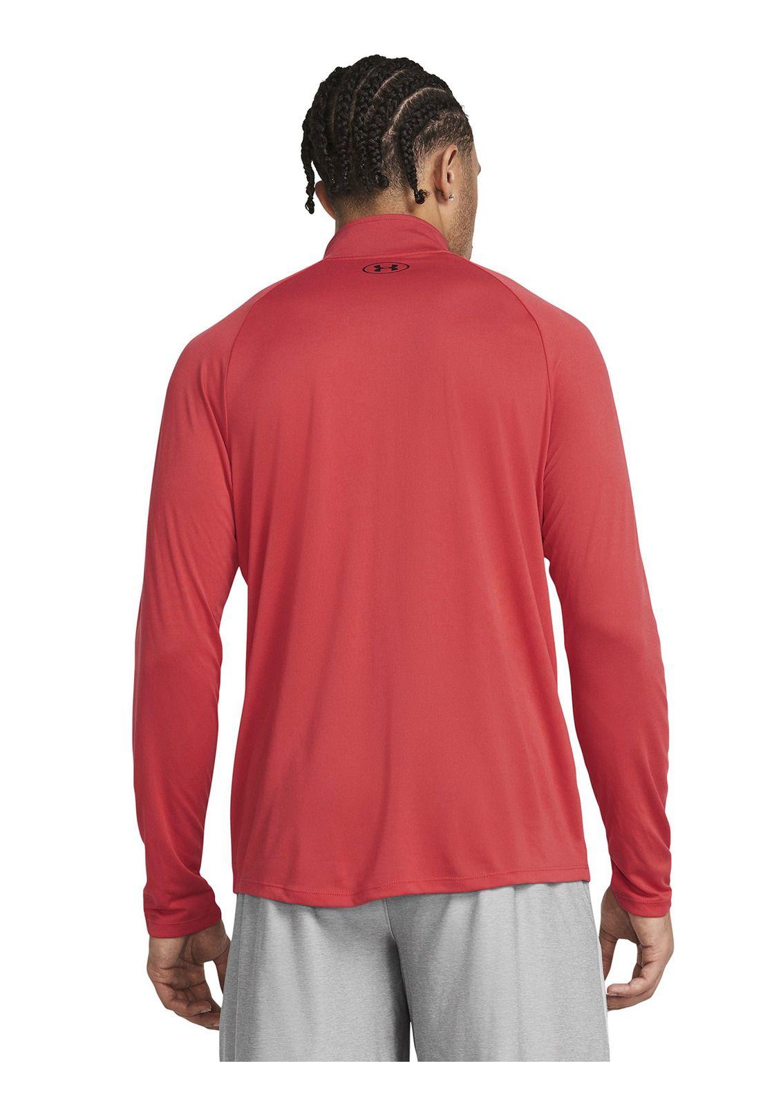 Polera Manga Larga Half Zip UA Hombre Rojo-4