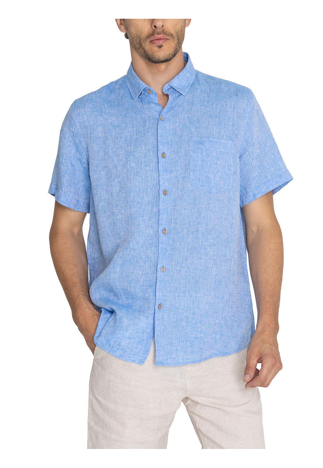 camisa Lino Orgánico Azul Linenshort Hombre -4