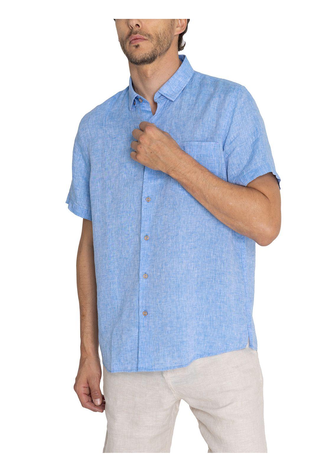 camisa Lino Orgánico Azul Linenshort Hombre -5