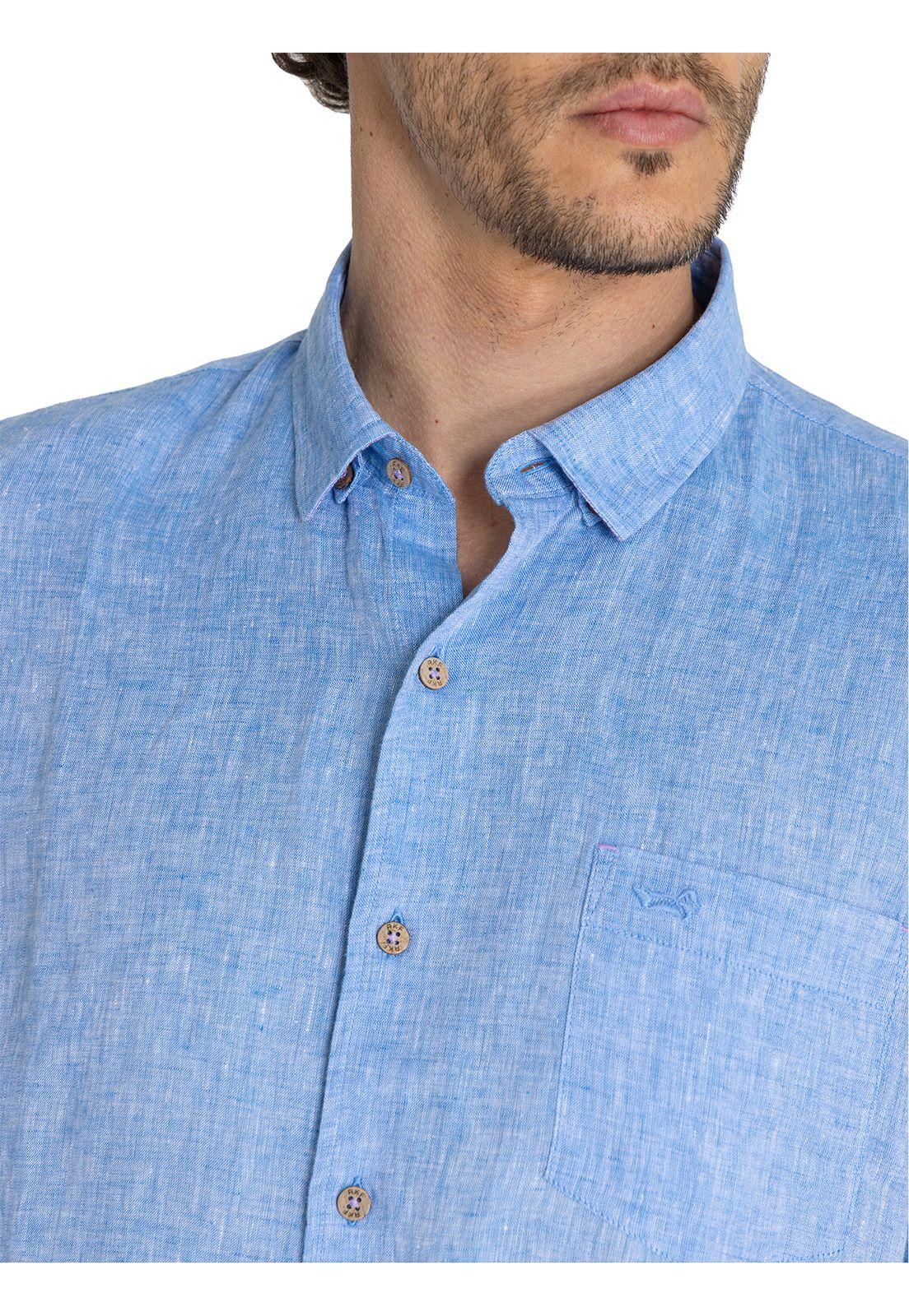 camisa Lino Orgánico Azul Linenshort Hombre -6