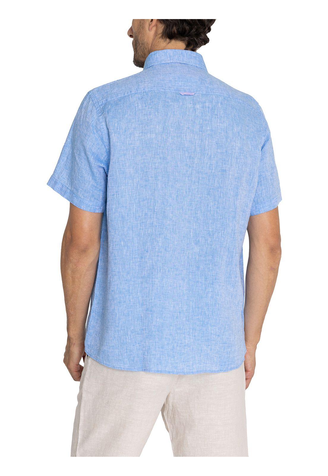 camisa Lino Orgánico Azul Linenshort Hombre -7