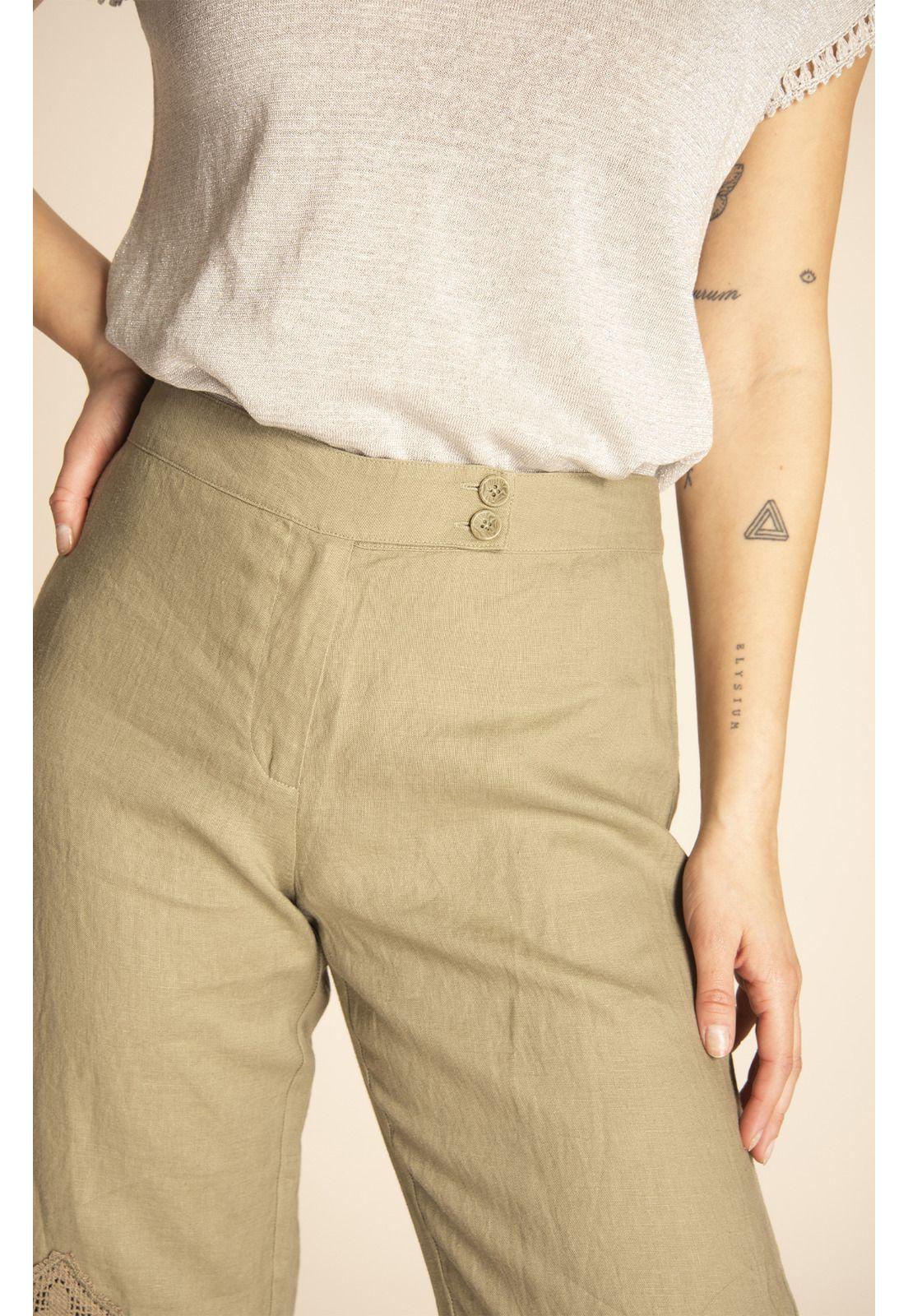 Pantalón Lino Orgánico Mujer Akina Verde-4