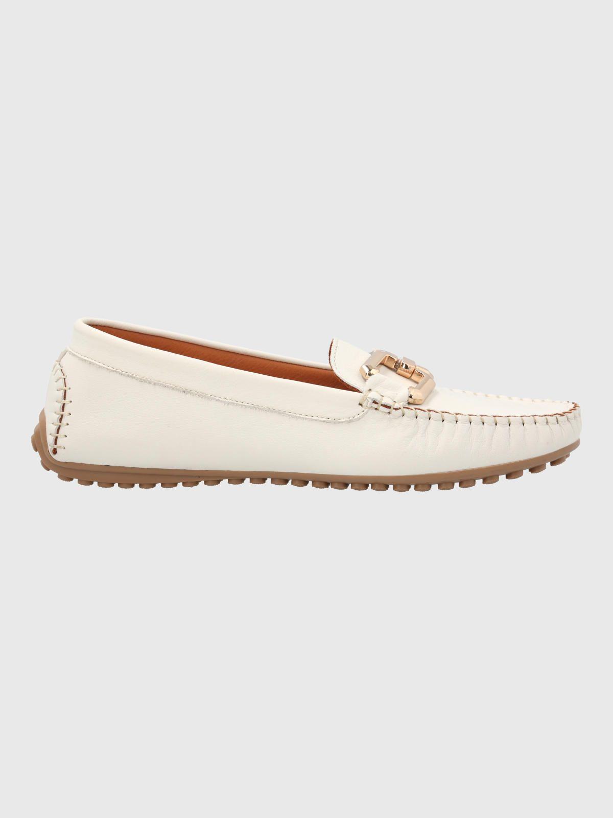 Mocasin Cuero Mujer Rodeo Blanco-1