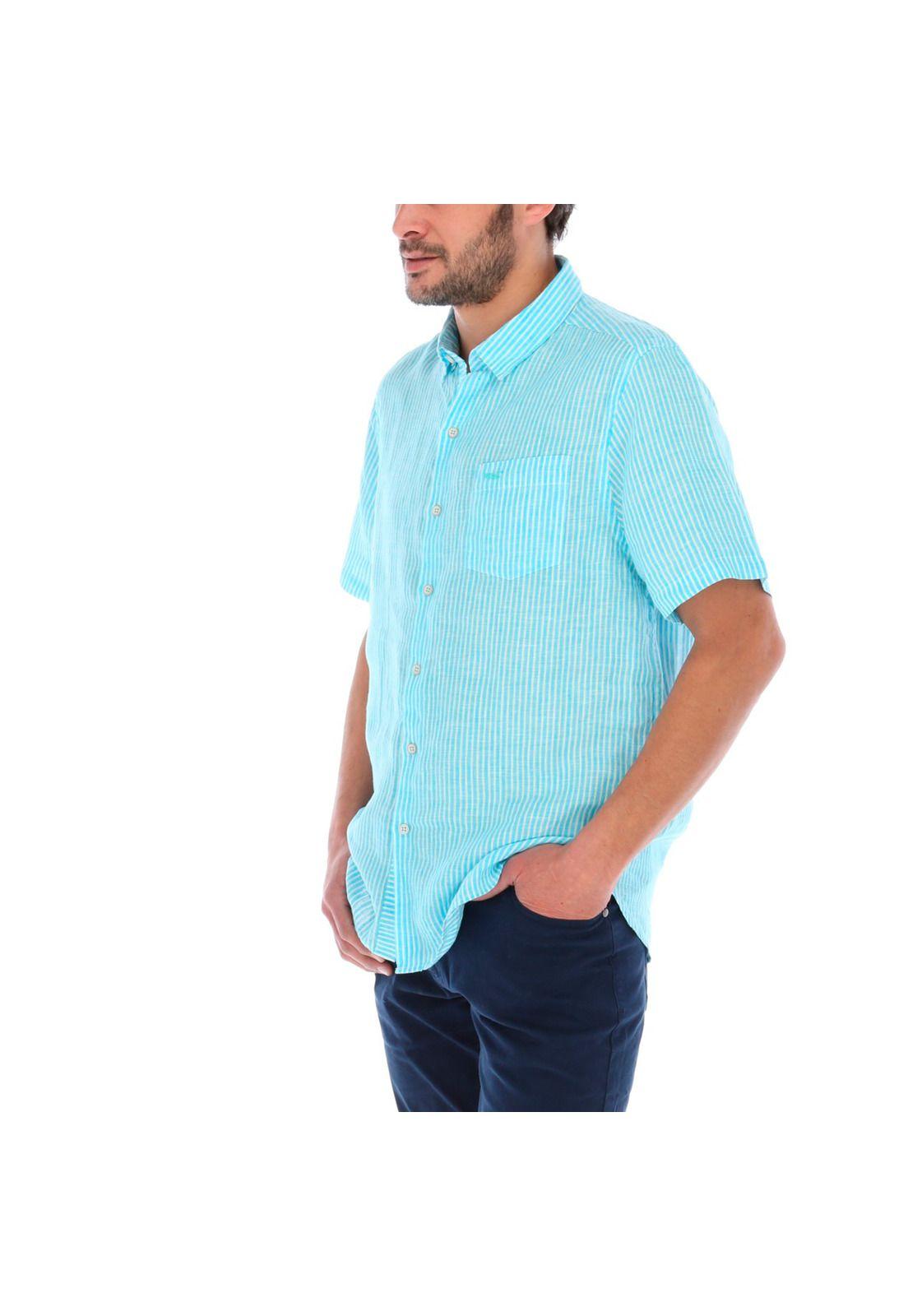 Camisa Hombre Lino Linestripeshor Celeste-1