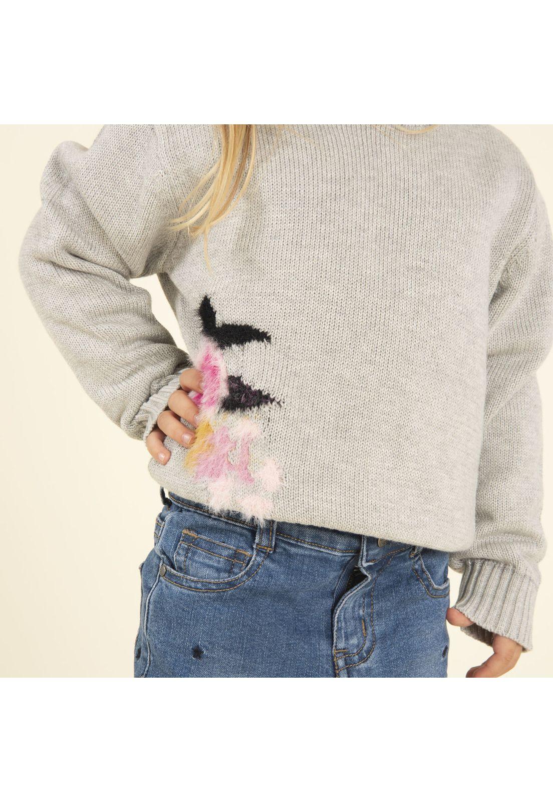 Sweater Niña Flores Gris-2