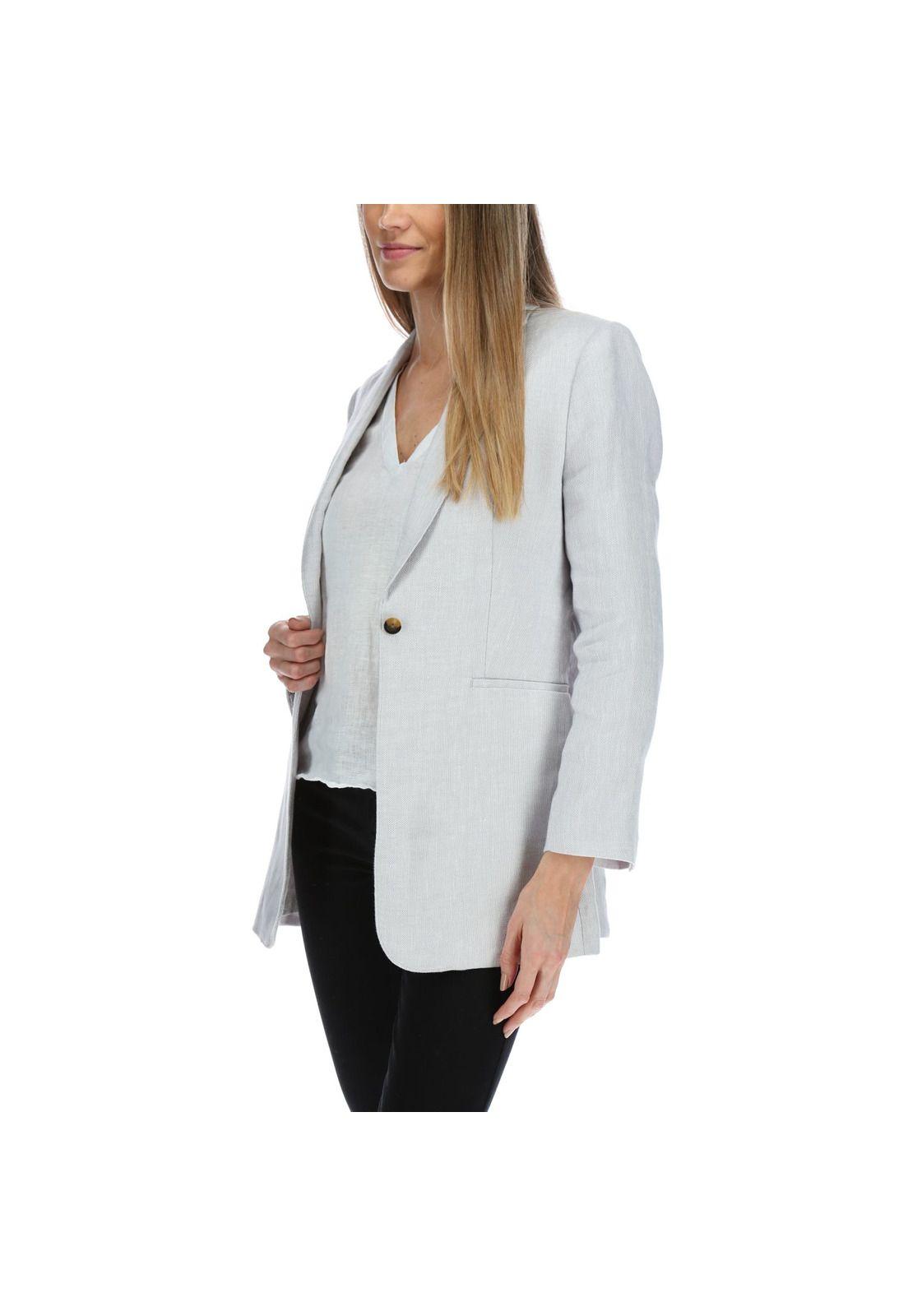 Chaqueta Lino Mujer Long Blazer Celeste-1