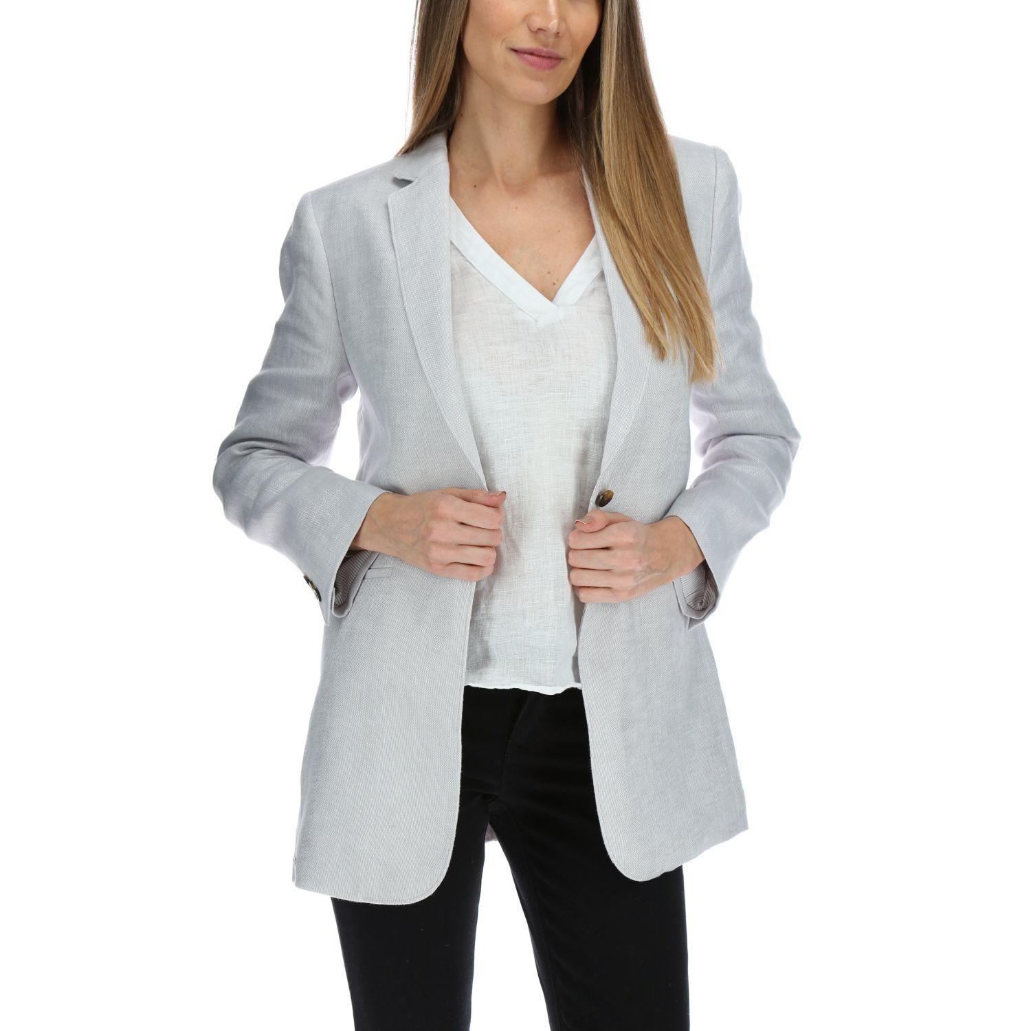 Chaqueta Lino Mujer Long Blazer Celeste-0