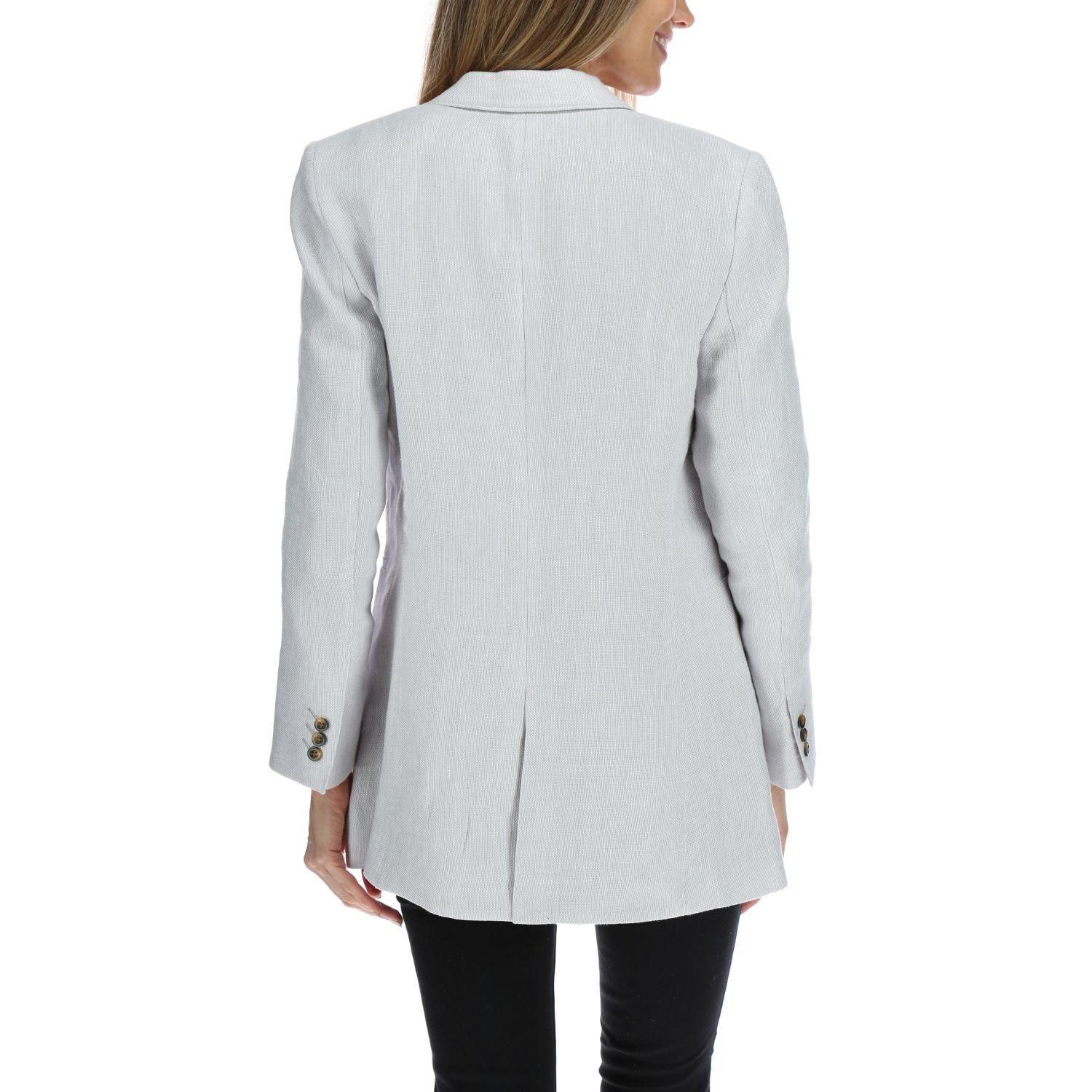 Chaqueta Lino Mujer Long Blazer Celeste-2