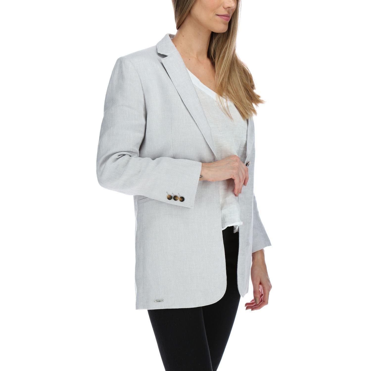 Chaqueta Lino Mujer Long Blazer Celeste-3