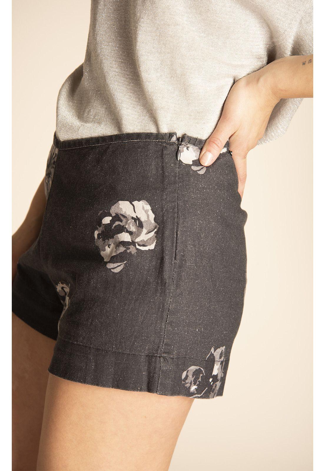 Shorts Lino Orgánico Mujer Rosa Gris-3