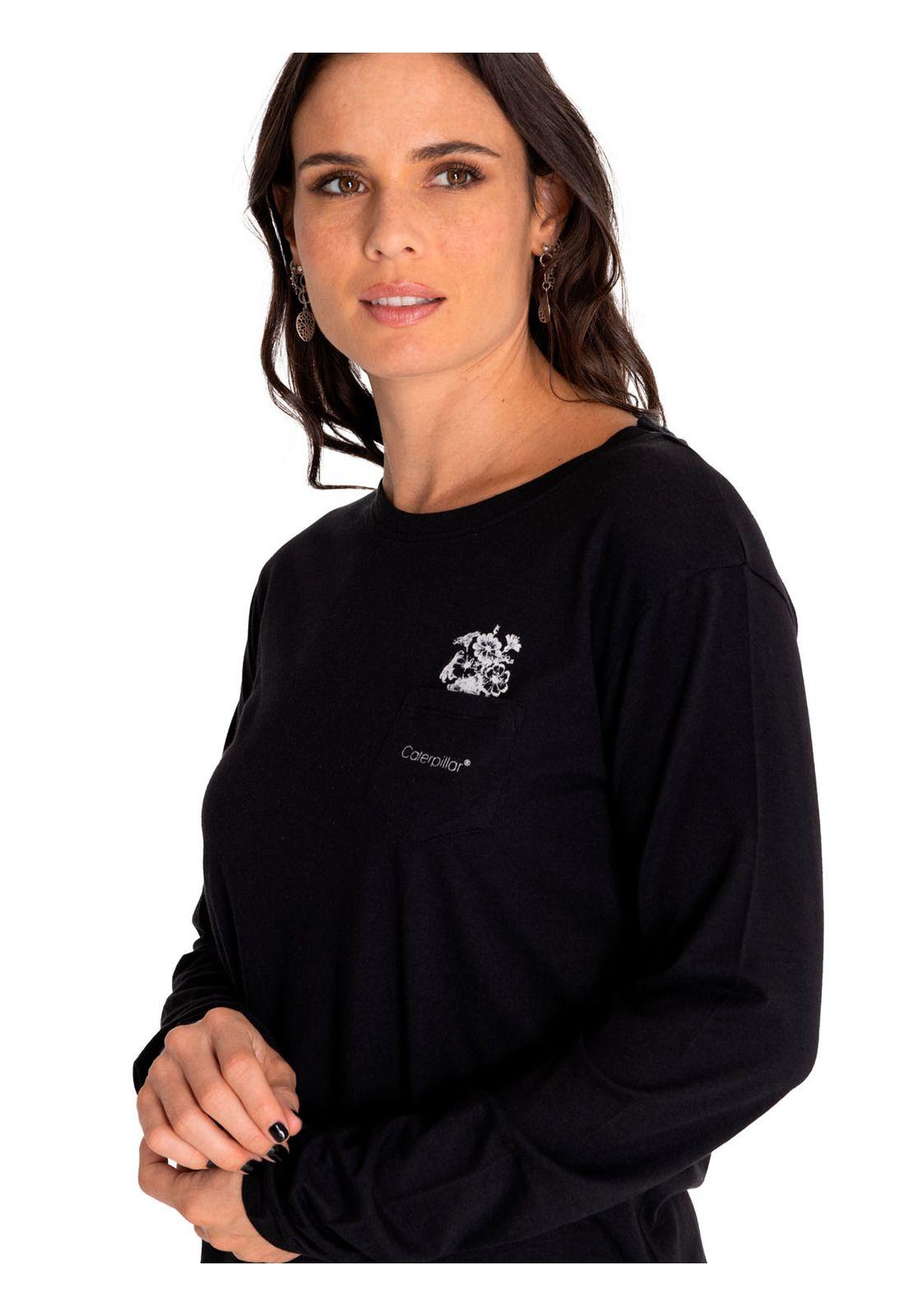 Polera Manga Larga Mujer Sketch Floral Negro-4