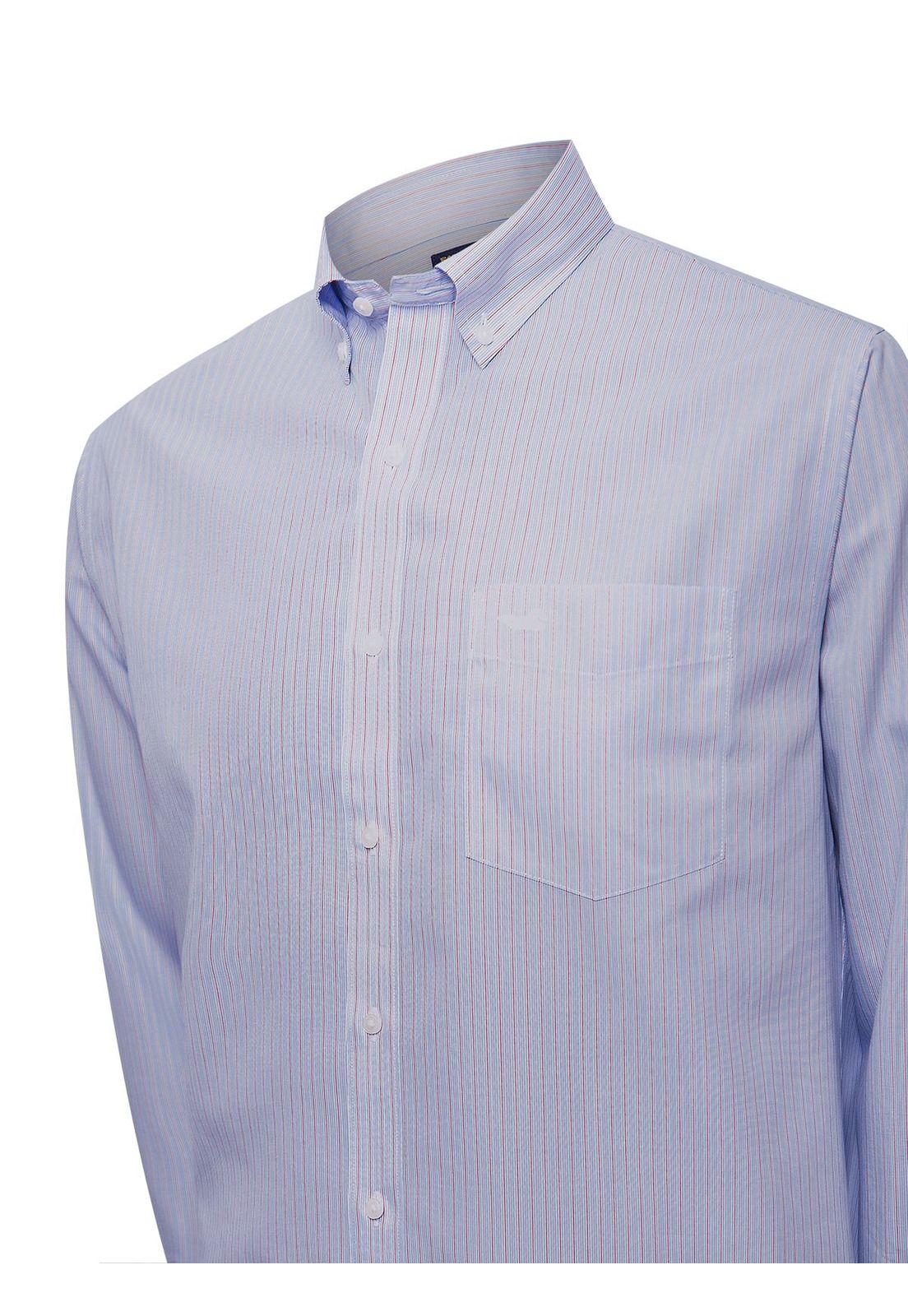 Camisa Libre de Arrugas Algodón Hombre Azul-4