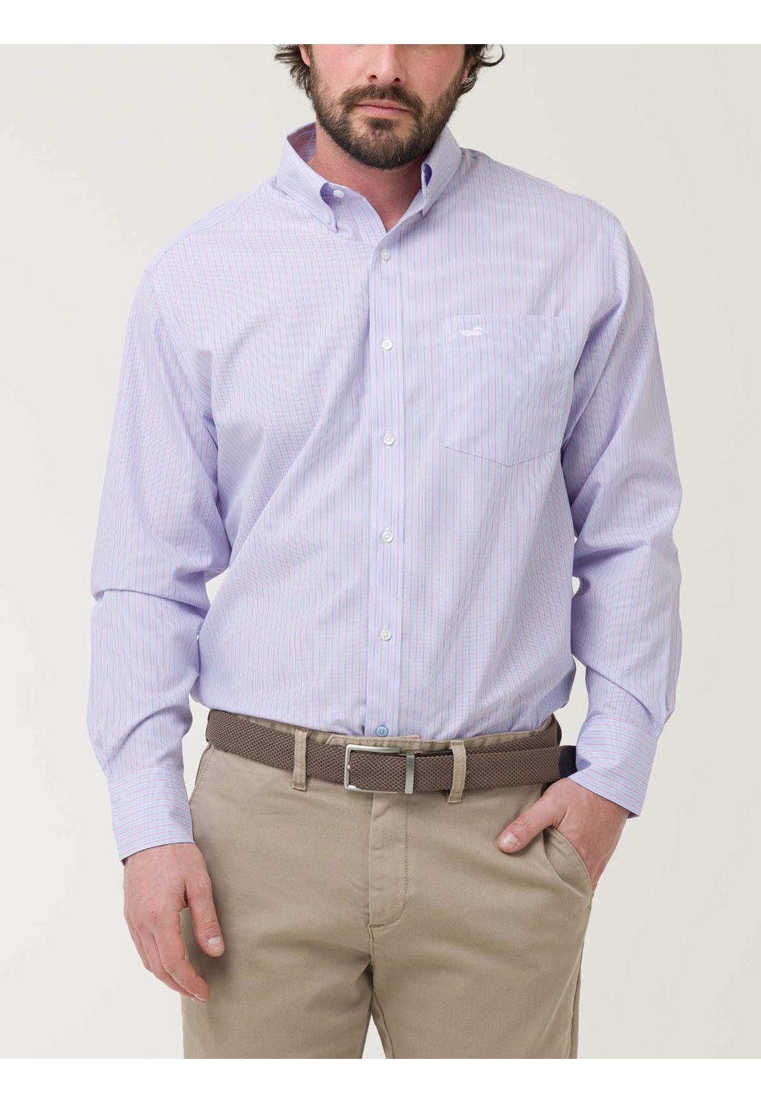 Camisa Libre de Arrugas Algodón Hombre Azul-5