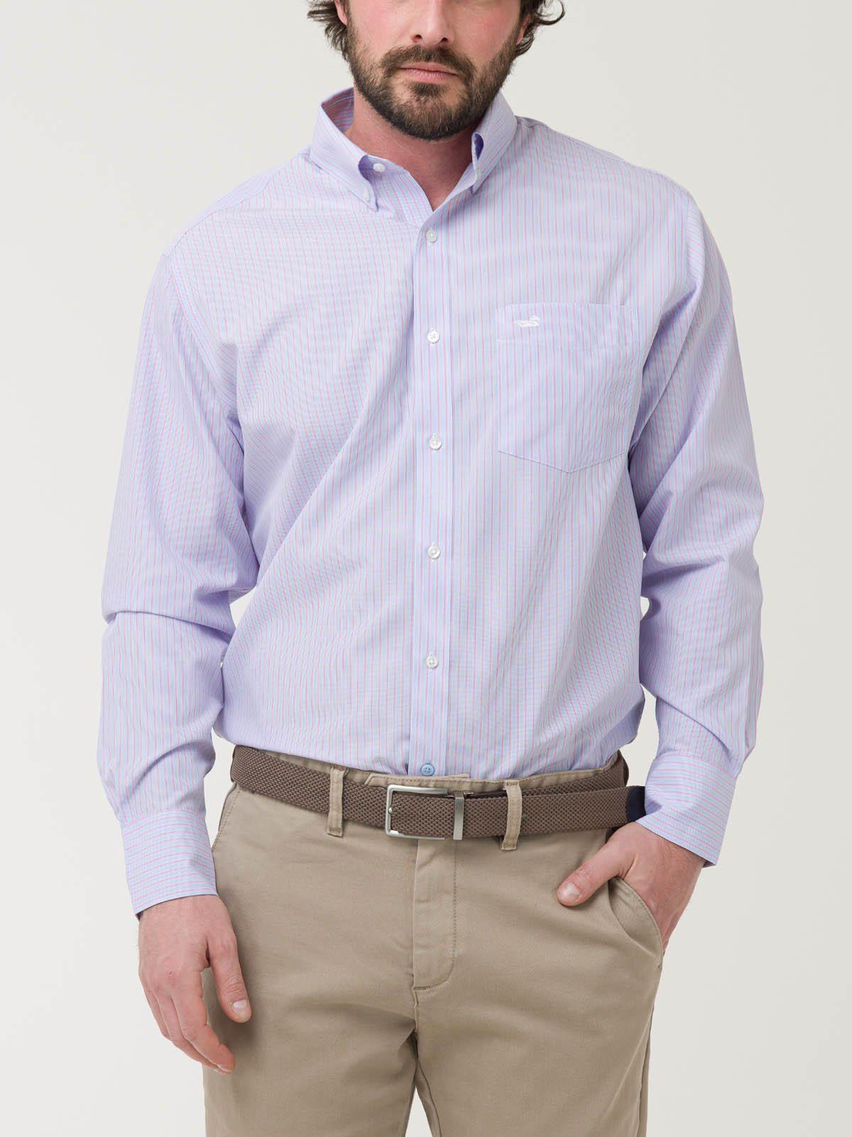 Camisa Libre de Arrugas Algodón Hombre Azul-5