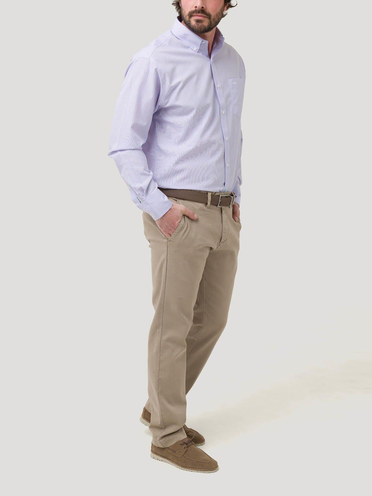 Camisa Libre de Arrugas Algodón Hombre Azul-9