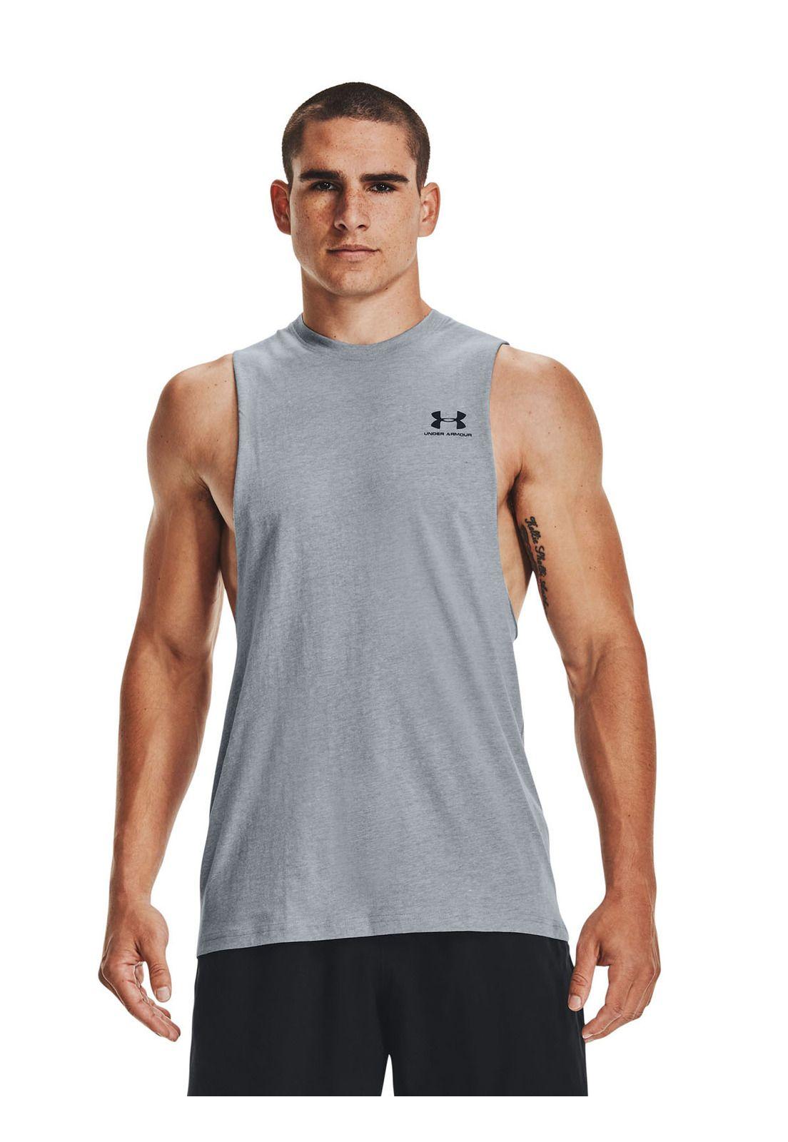 Polera sin mangas UA Leftchest hombre GRIS-3