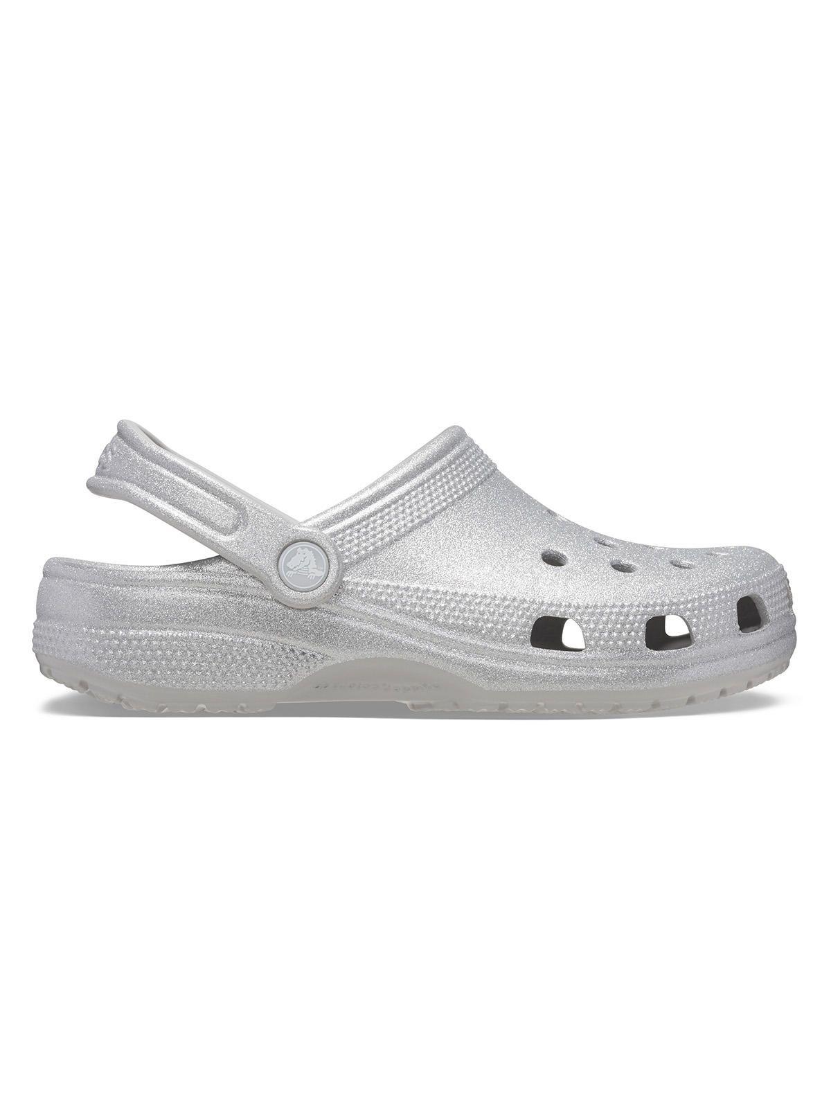 Zueco Crocs Mujer Classic Glitter Clog Plateado-0