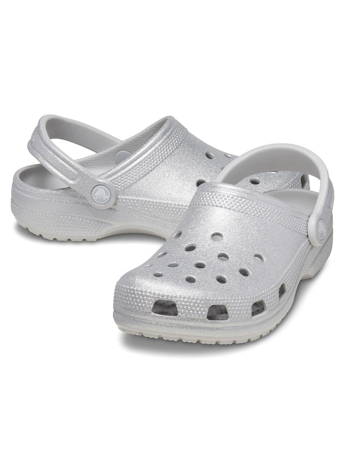 Zueco Crocs Mujer Classic Glitter Clog Plateado-3