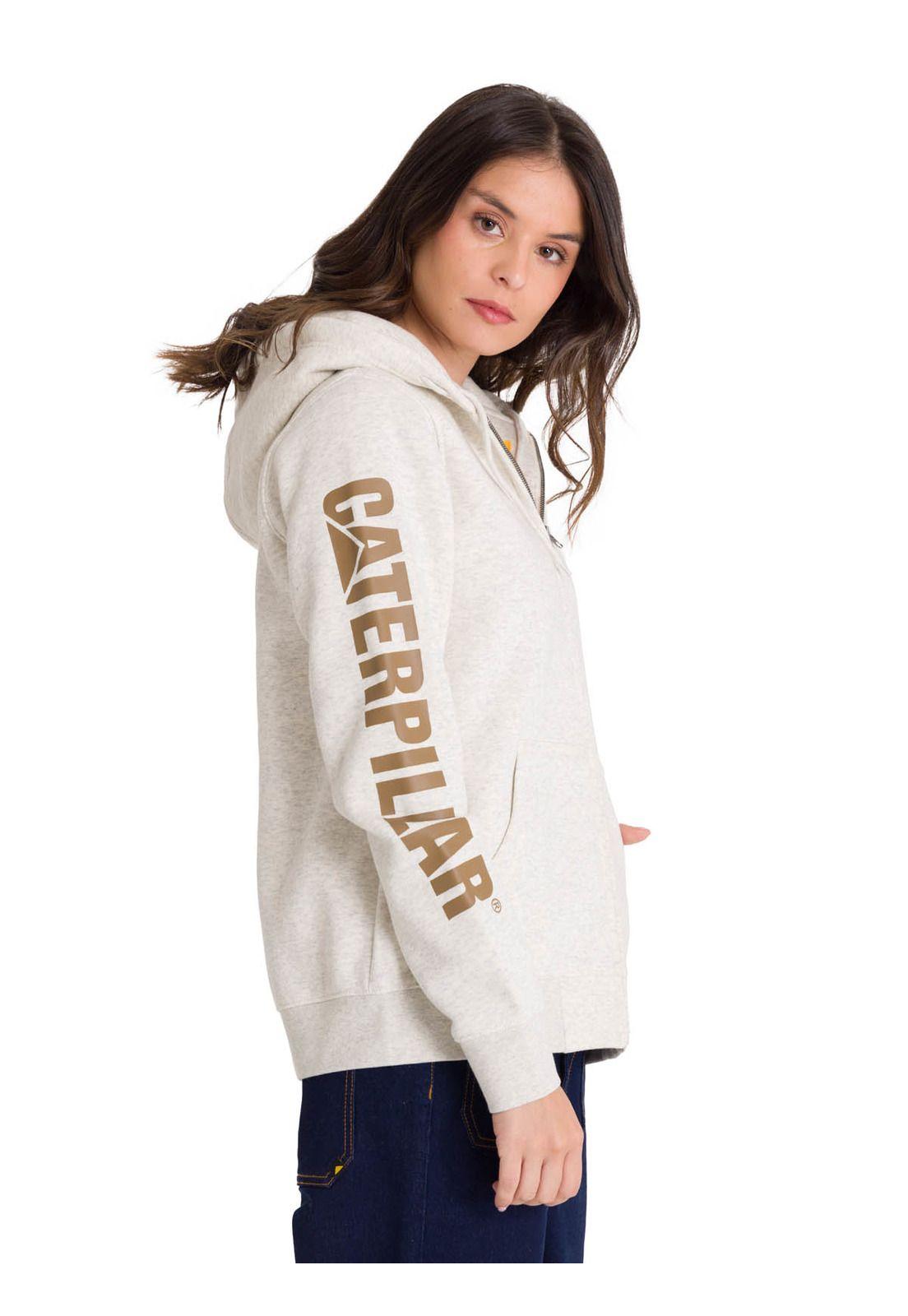 Polerón Full Zip Trademark Banner Mujer Beige-3