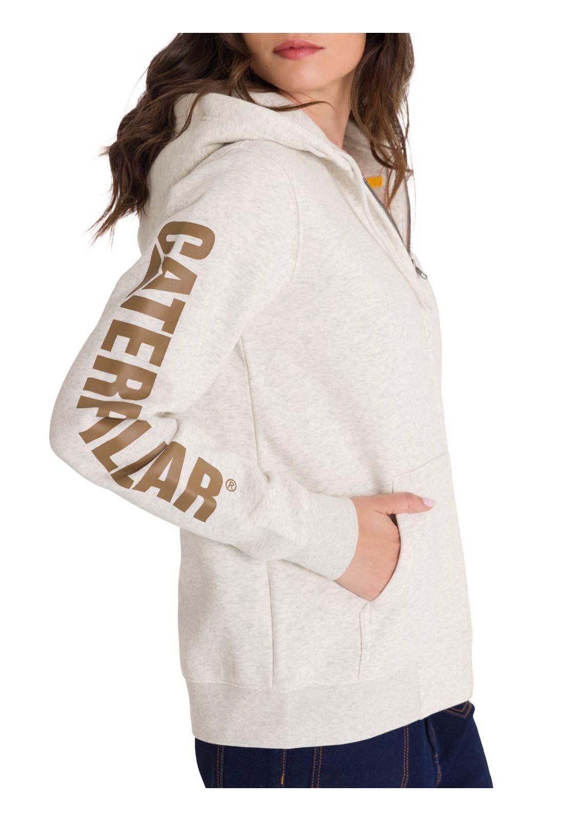 Polerón Full Zip Trademark Banner Mujer Beige-5