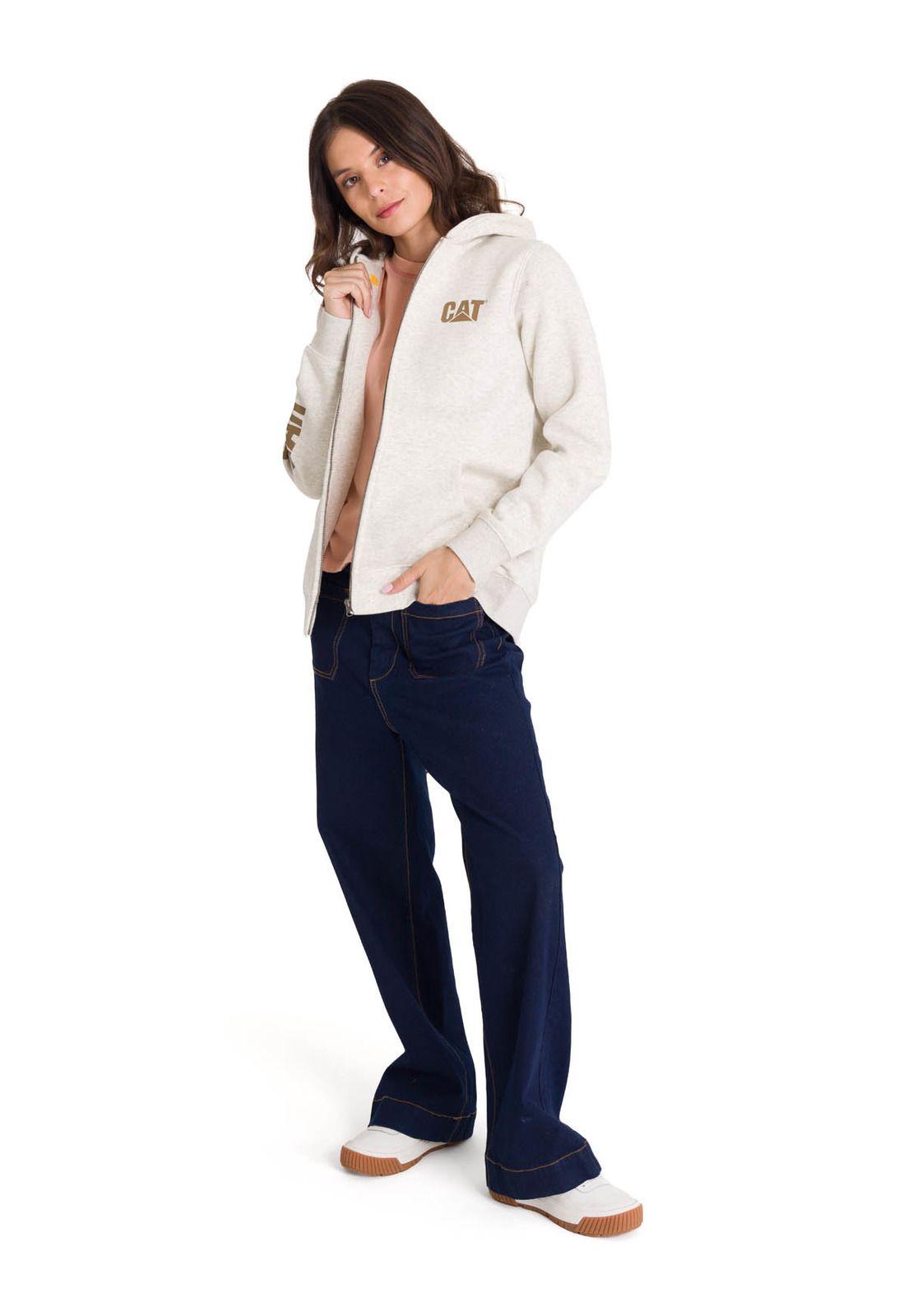 Polerón Full Zip Trademark Banner Mujer Beige-6