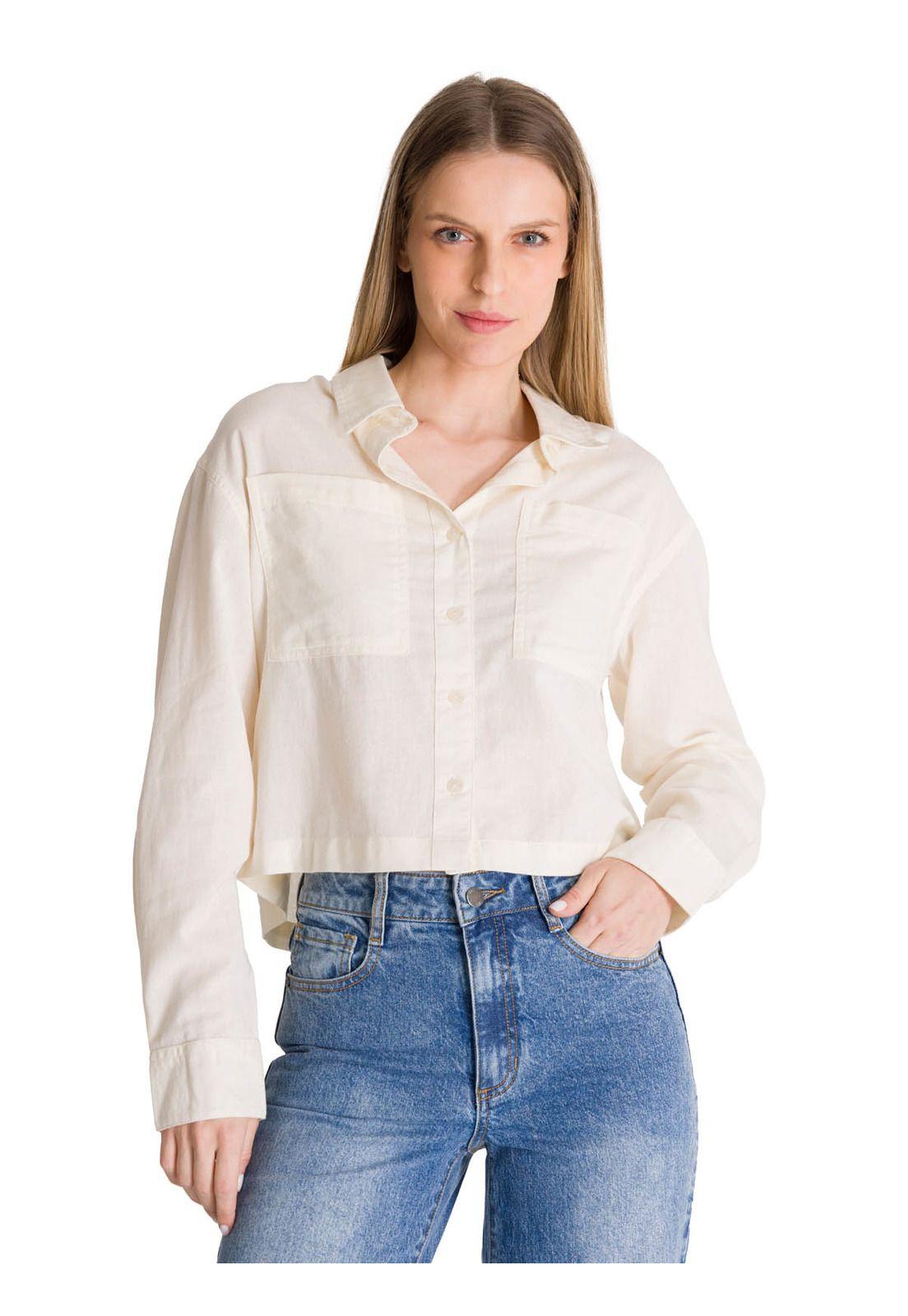 Camisa Manga Larga Mujer Lightweight Cropped Blanco-0