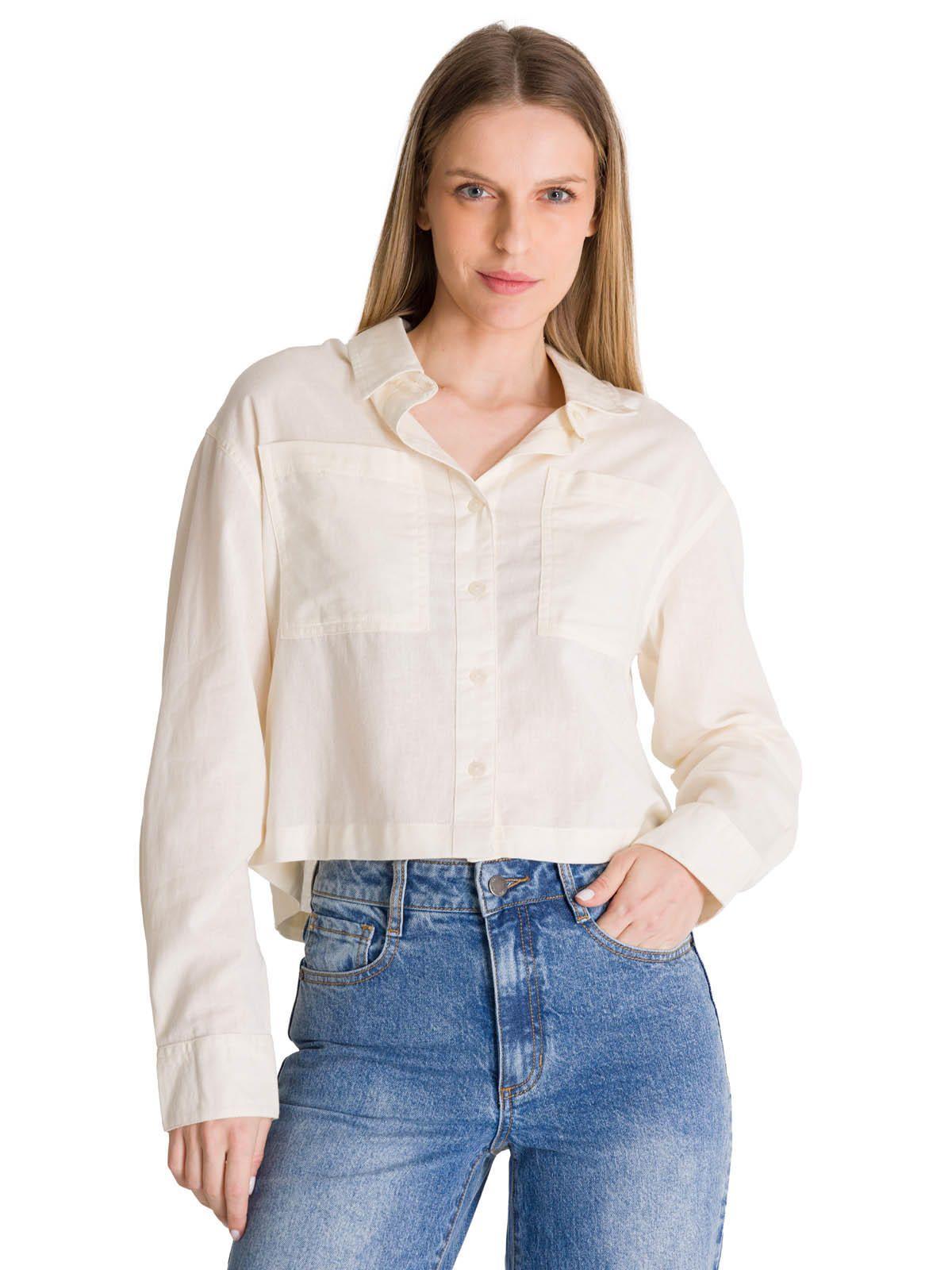 Camisa Manga Larga Mujer Lightweight Cropped Blanco-0