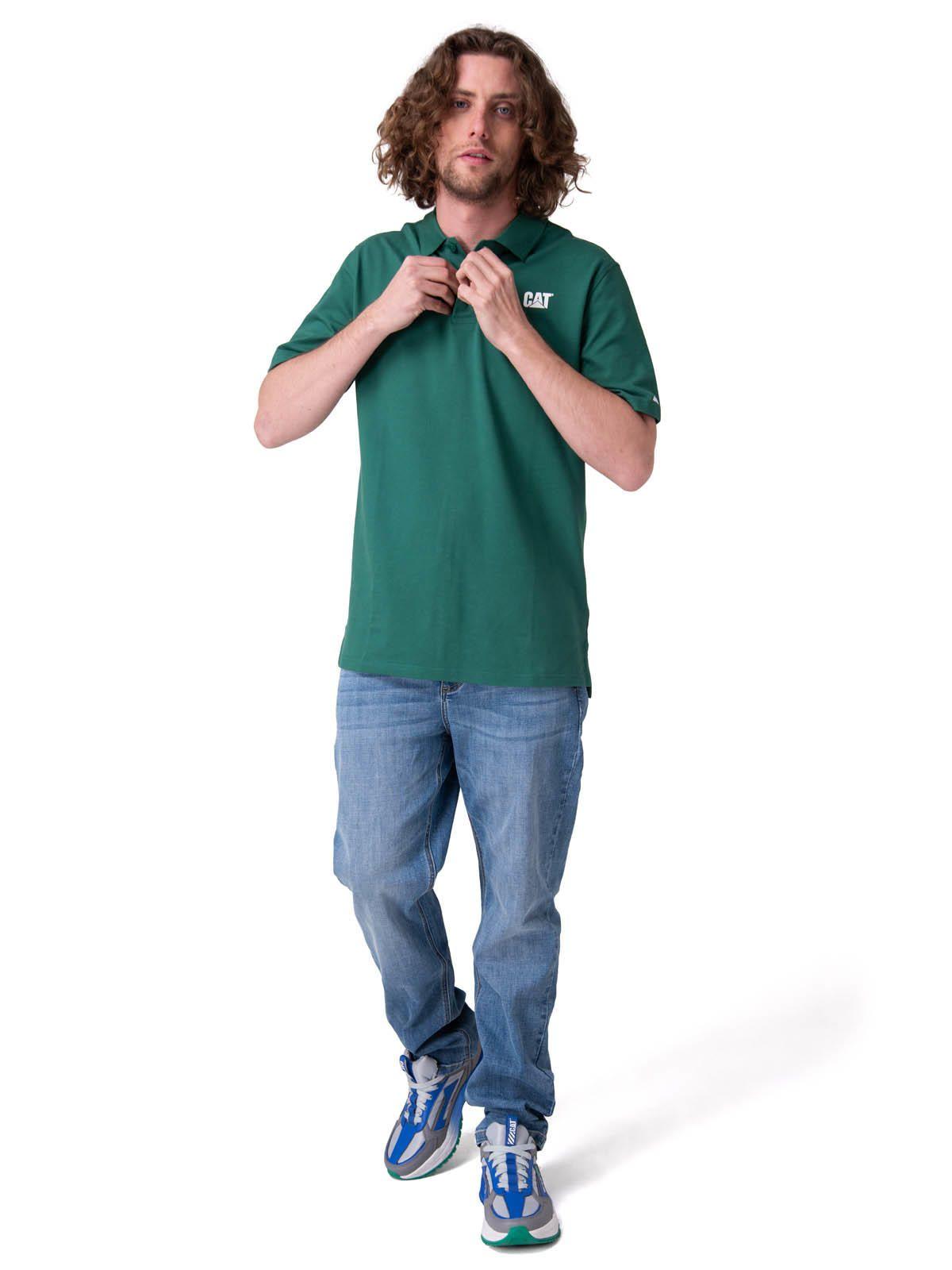 Polera Manga Corta Cat Logo Pique Polo Hombre Verde-4