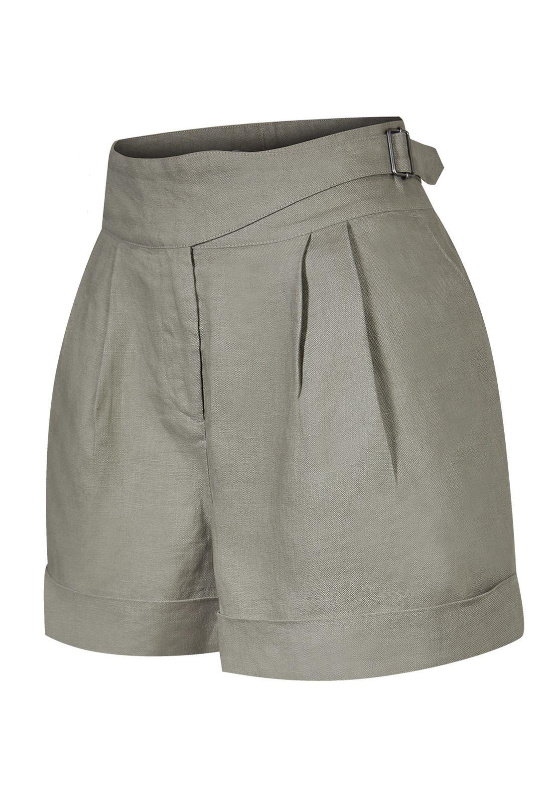Short Lino Orgánico Oliva Anoum Mujer -0