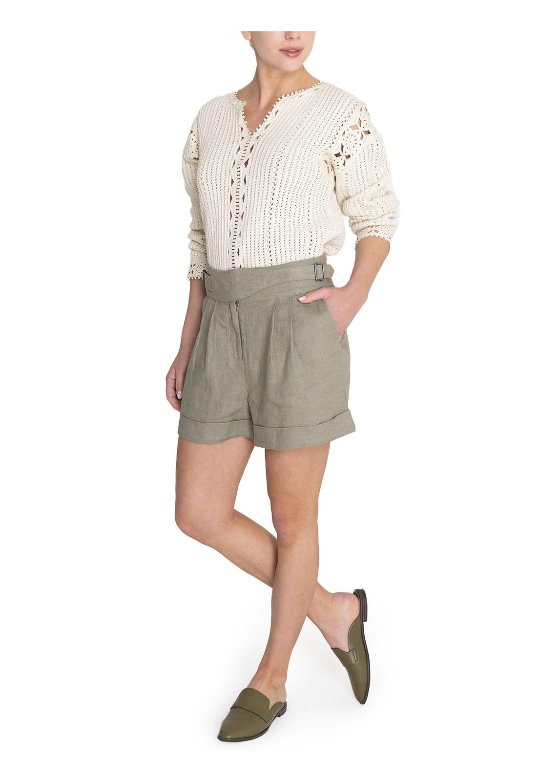 Short Lino Orgánico Oliva Anoum Mujer -9