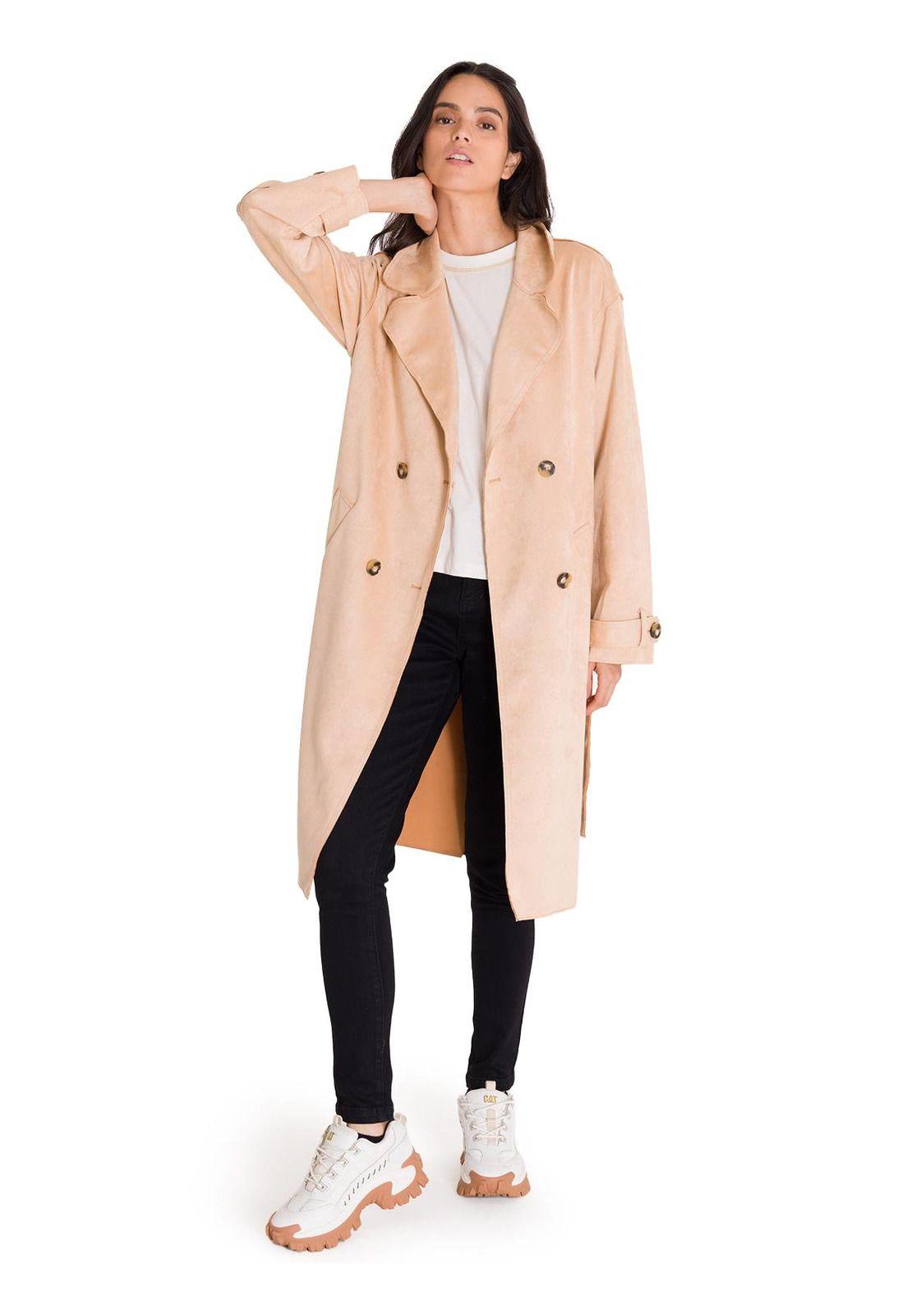 Abrigo M/Larga Faux Suede Trench Coat Mujer Beige-0