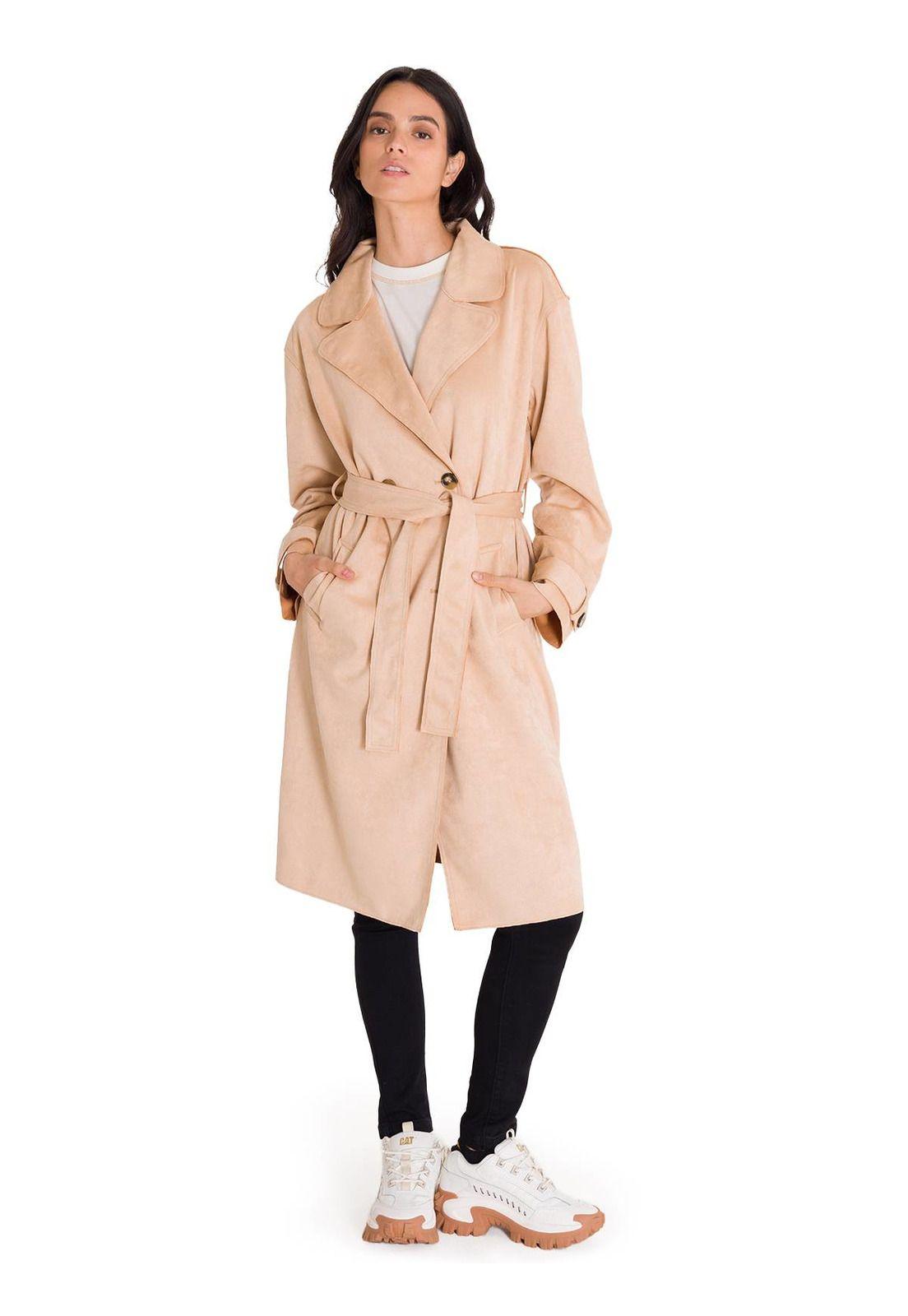 Abrigo M/Larga Faux Suede Trench Coat Mujer Beige-1
