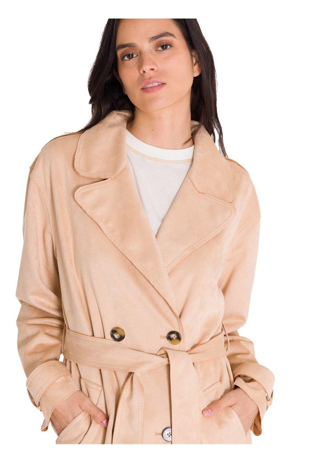 Abrigo M/Larga Faux Suede Trench Coat Mujer Beige-4