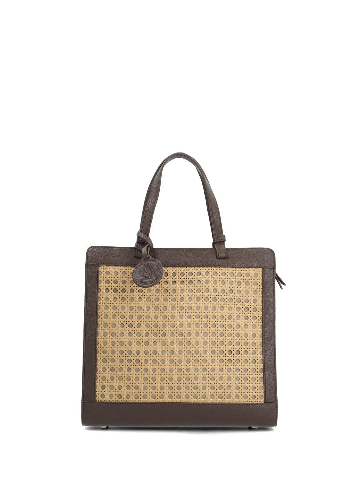 Cartera Raffia Mujer Rattan Tote Café-0