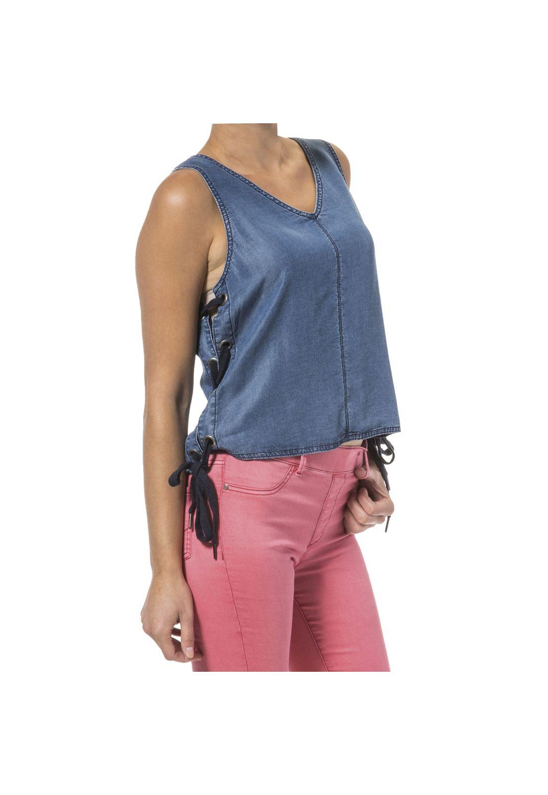 BLUSA S/M MUJER PALM SLEEVELESS DENI AZUL-0