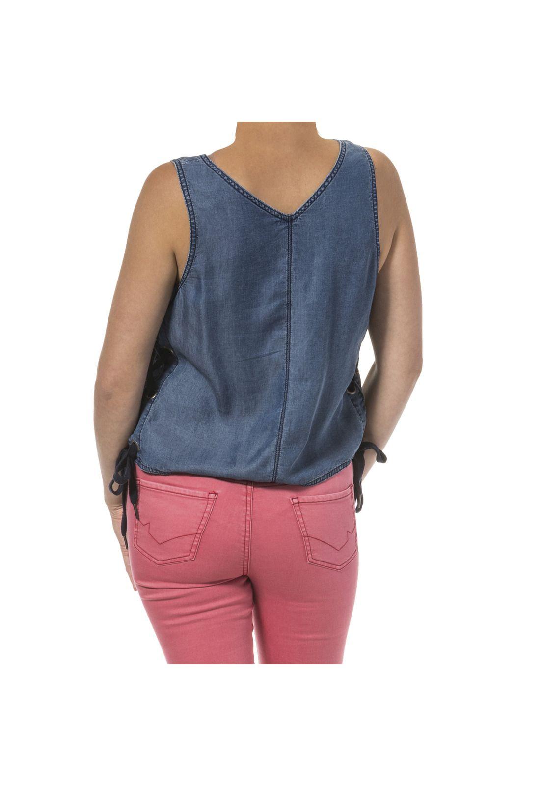 BLUSA S/M MUJER PALM SLEEVELESS DENI AZUL-1