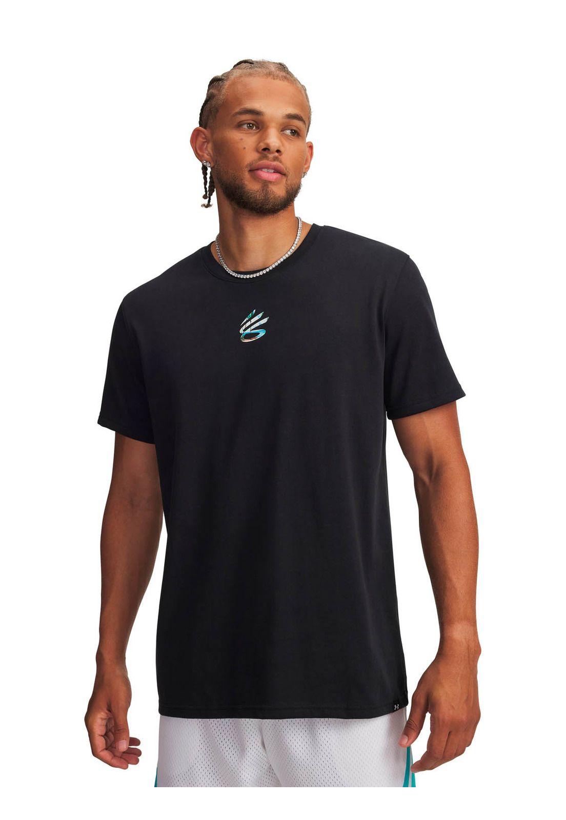 Polera Manga Corta Basketball para Hombre Curry Tour Negro -0