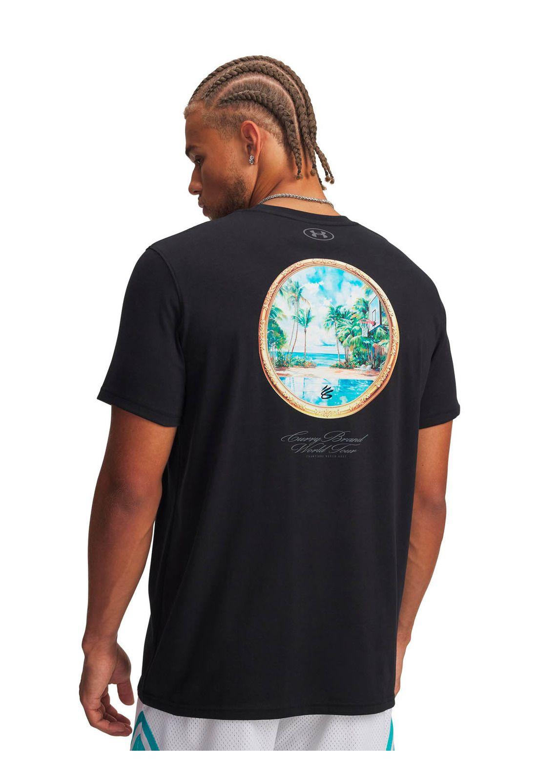Polera Manga Corta Basketball para Hombre Curry Tour Negro -1