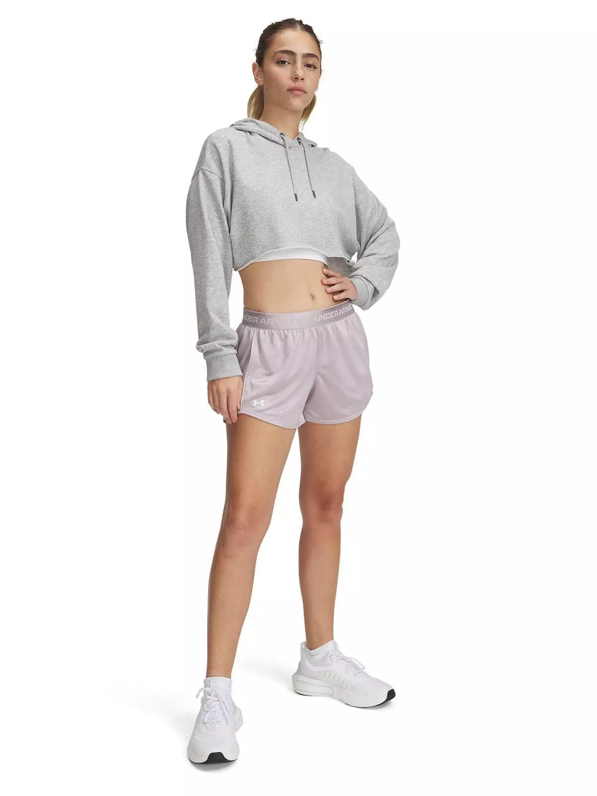Short Ua Tech Play Up Shine Gris Para Mujer-3