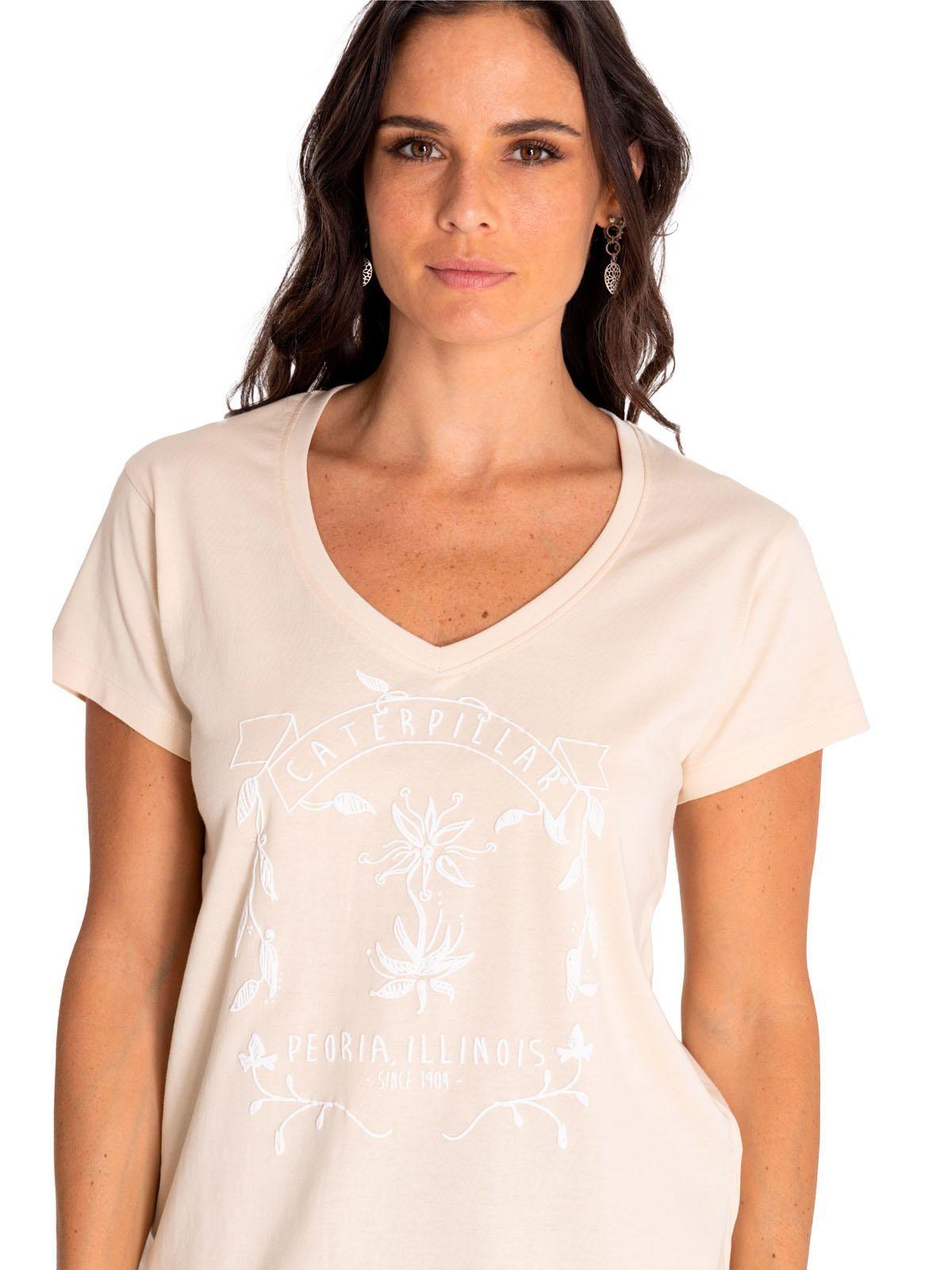 Polera Manga Corta Mujer Novelty Graphic Beige-4
