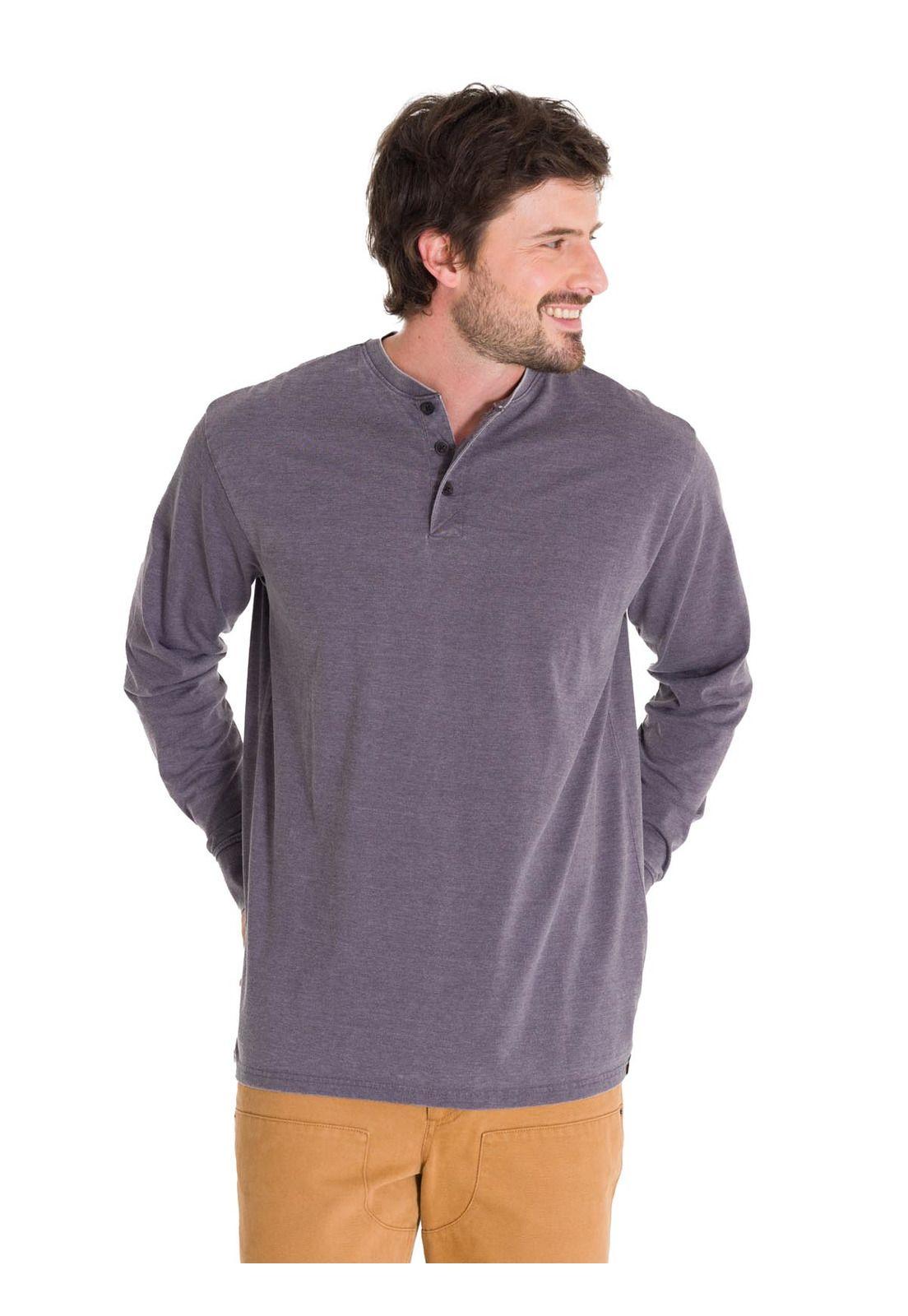 Polera Burnout Henley Hombre Gris Oscuro-1