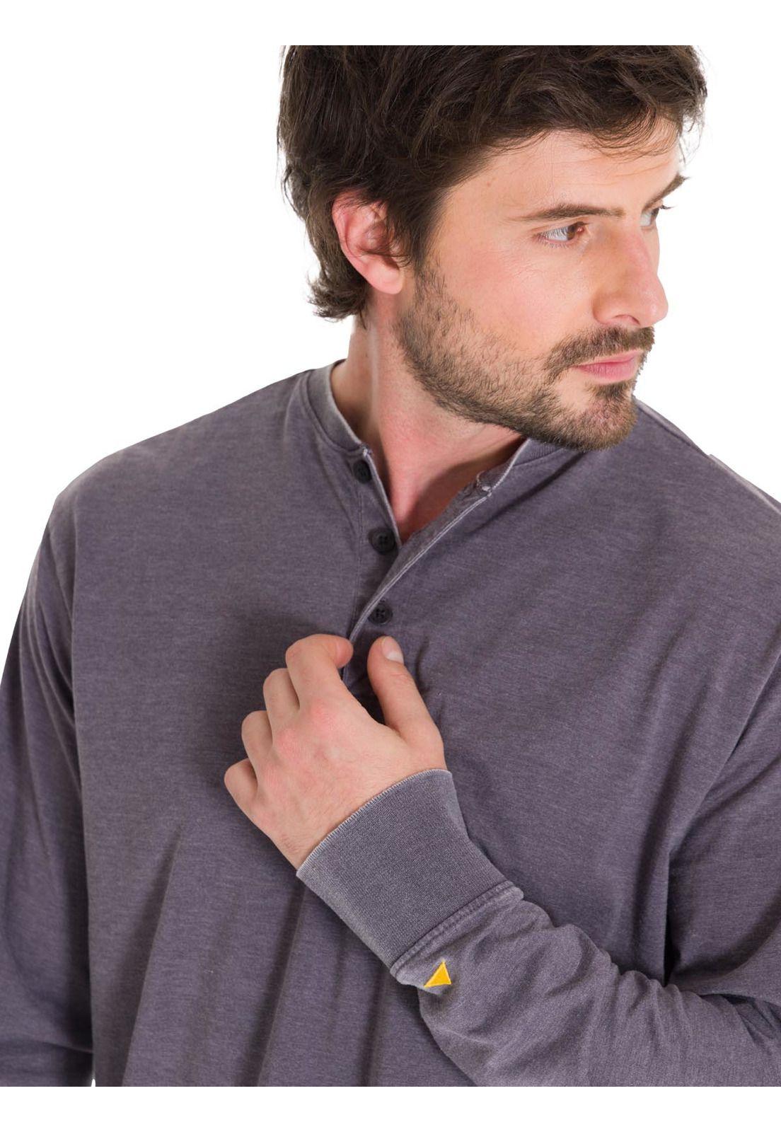 Polera Burnout Henley Hombre Gris Oscuro-4