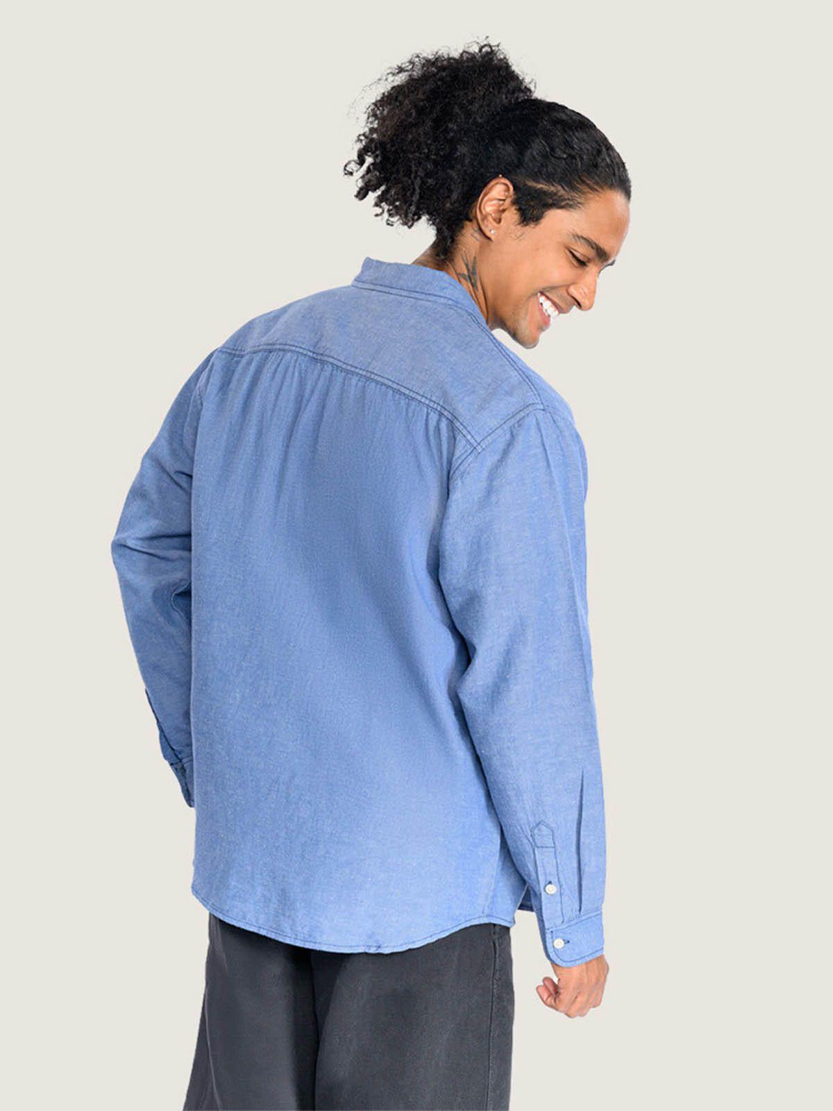 Camisa M/L Hombre Lawson Solid Oxford Azul-4